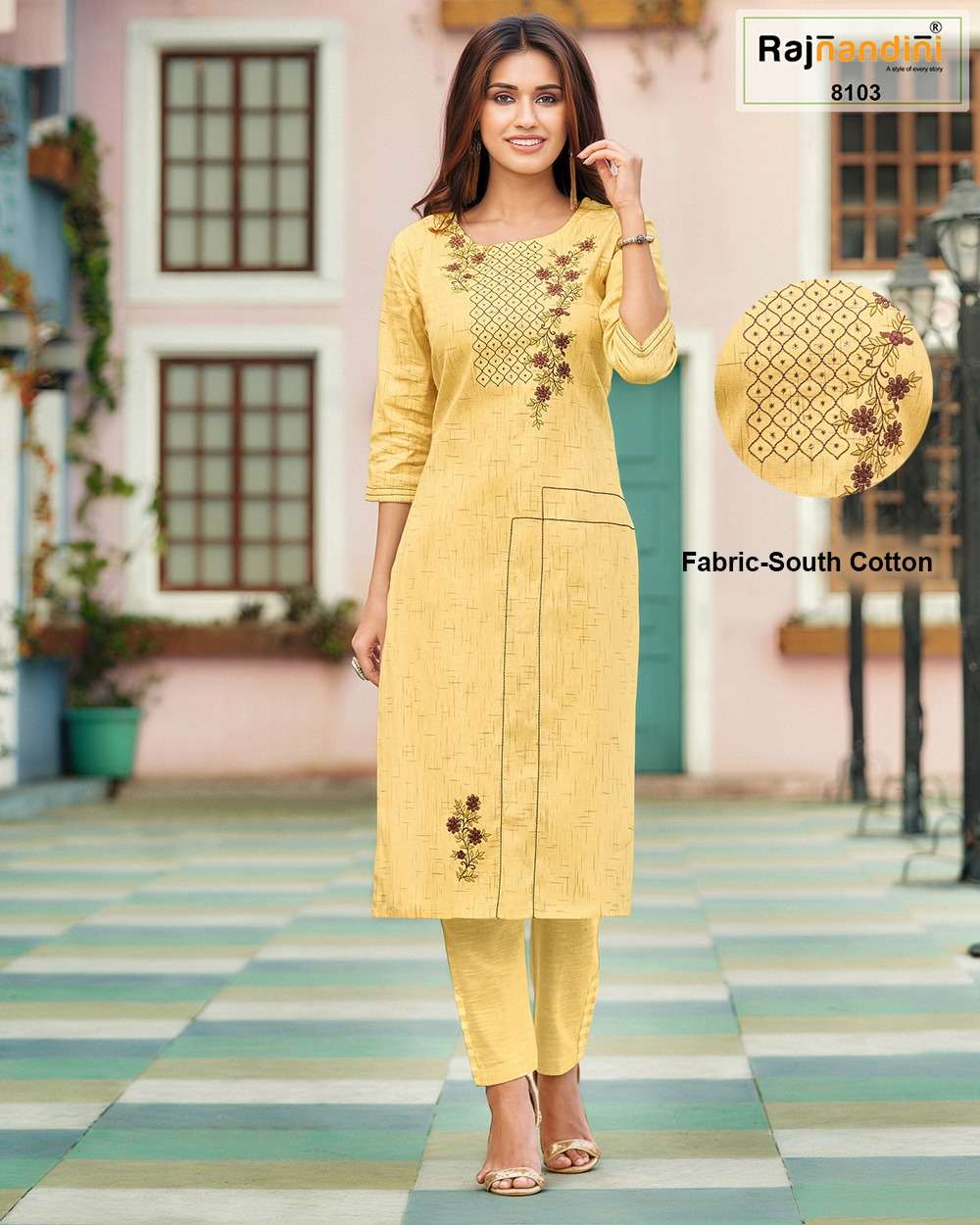 SOUTH COTTON BY RAJNANDINI 8100 TO 8103 SERIES DESIGNER STYLISH FANCY COLORFUL BEAUTIFUL PARTY WEAR & ETHNIC WEAR COLLECTION PURE COTTON EMBROIDERED KURTIS AT WHOLESALE PRICE