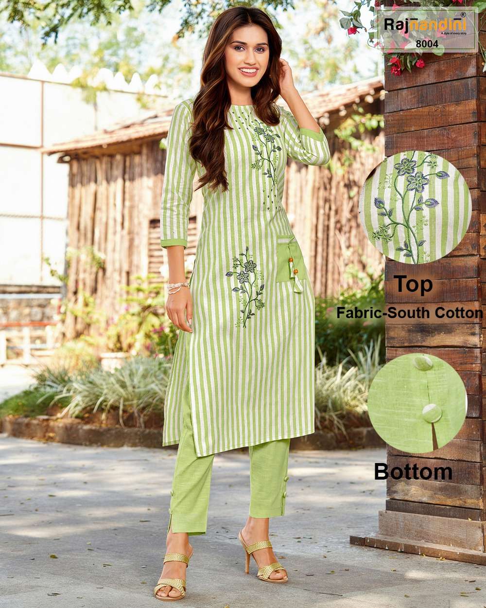 KURTA SET NX BY RAJNANDINI 8001 TO 8004 SERIES DESIGNER STYLISH FANCY COLORFUL BEAUTIFUL PARTY WEAR & ETHNIC WEAR COLLECTION COTTON STRIP EMBROIDERY KURTIS WITH BOTTOM AT WHOLESALE PRICE