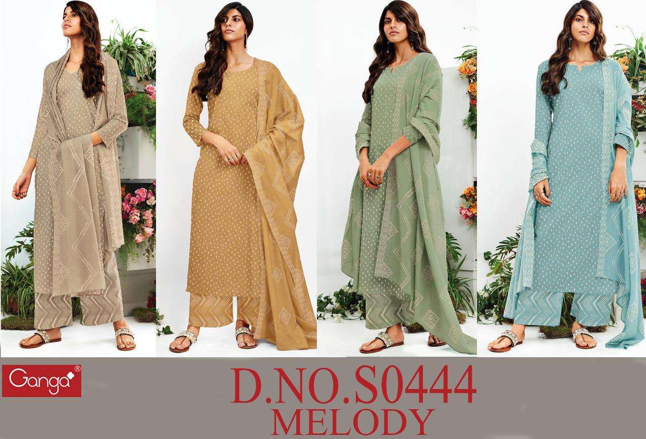 MELODY-444 BY GANGA FASHION 444-A TO 444-D SERIES BEAUTIFUL SUITS COLORFUL STYLISH FANCY CASUAL WEAR & ETHNIC WEAR SUPER COTTON PRINT DRESSES AT WHOLESALE PRICE