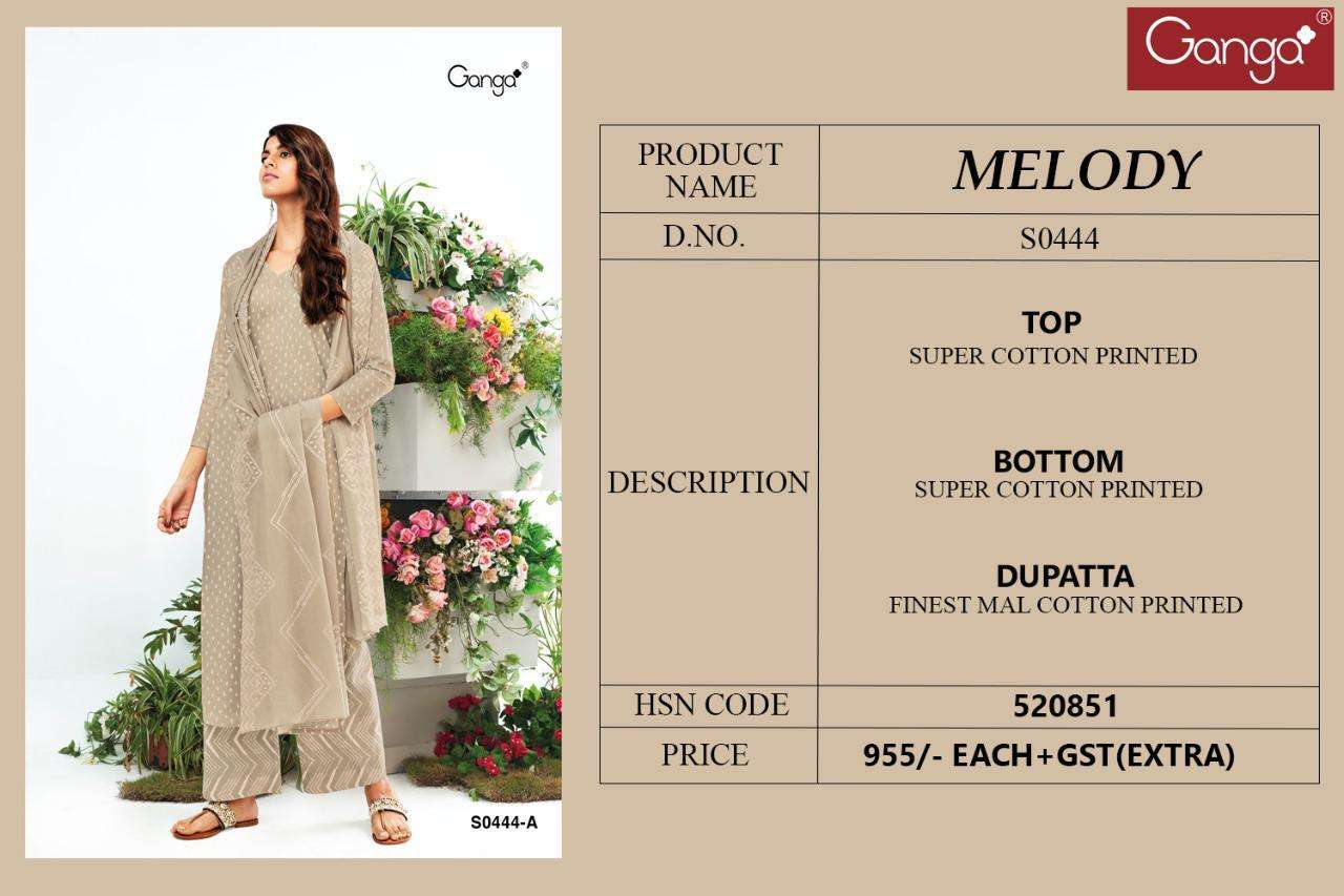 MELODY-444 BY GANGA FASHION 444-A TO 444-D SERIES BEAUTIFUL SUITS COLORFUL STYLISH FANCY CASUAL WEAR & ETHNIC WEAR SUPER COTTON PRINT DRESSES AT WHOLESALE PRICE