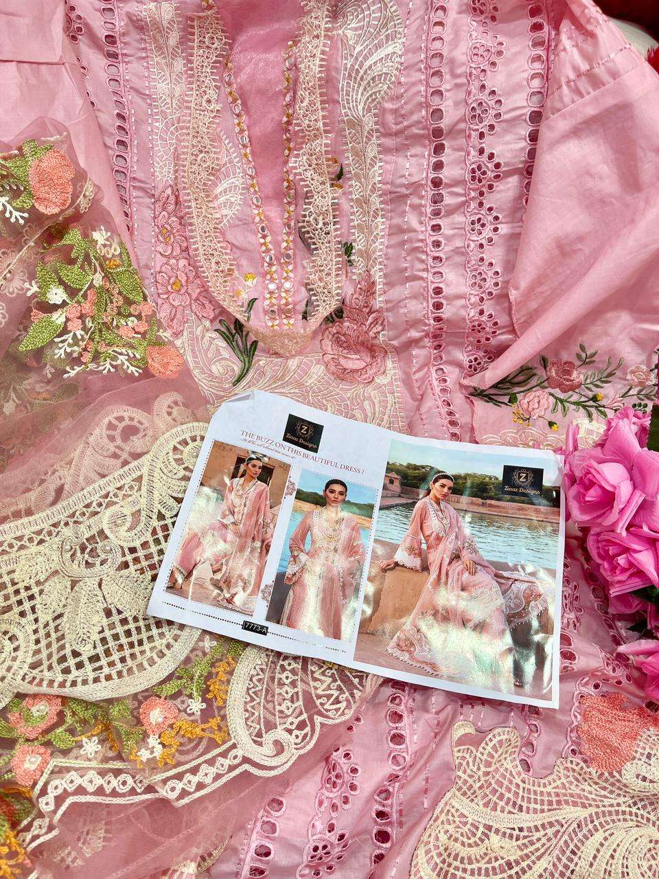 ZIAAZ HIT DESIGN 7773 COLOURS BY ZIAAZ DESIGNS 7773-A TO 7773-B SERIES DESIGNER PAKISTANI SUITS BEAUTIFUL FANCY COLORFUL STYLISH PARTY WEAR & OCCASIONAL WEAR COTTON EMBROIDERED DRESSES AT WHOLESALE PRICE
