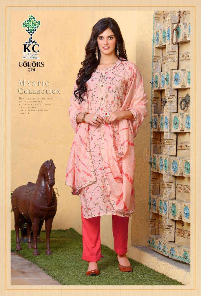 COLORS VOL-5 BY KC 501 TO 508 SERIES BEAUTIFUL SUITS COLORFUL STYLISH FANCY CASUAL WEAR & ETHNIC WEAR HEAVY SOFT SILK PRINT DRESSES AT WHOLESALE PRICE