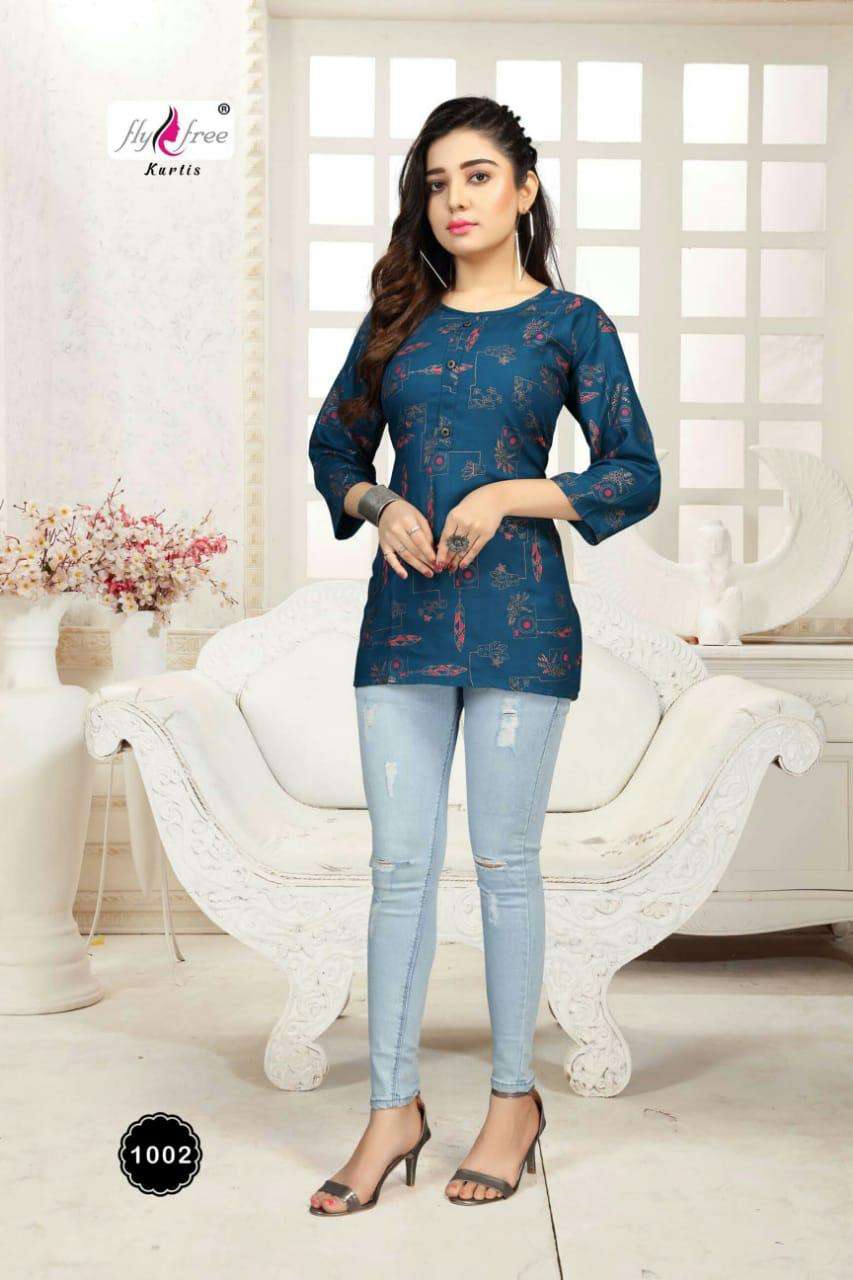 PANTALOON BY FLY FREE 1001 TO 1006 SERIES DESIGNER STYLISH FANCY COLORFUL BEAUTIFUL PARTY WEAR & ETHNIC WEAR COLLECTION HEAVY MUSLIN PRINT TOPS AT WHOLESALE PRICE