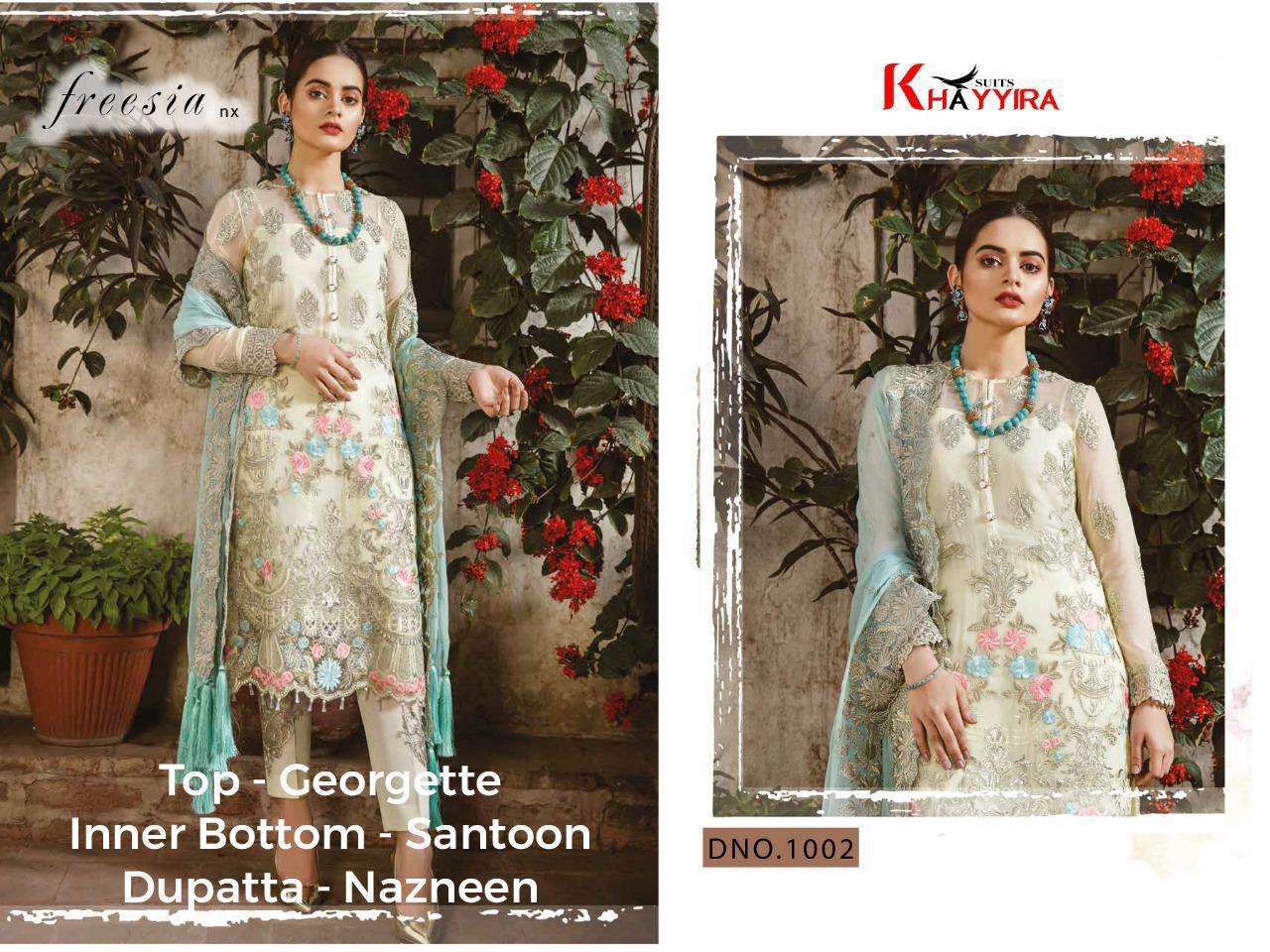 KHAYYIRA HIT DESIGN 1002 BY KHAYYIRA BEAUTIFUL PAKISTANI SUITS COLORFUL STYLISH FANCY CASUAL WEAR & ETHNIC WEAR GEORGETTE EMBROIDERED DRESSES AT WHOLESALE PRICE