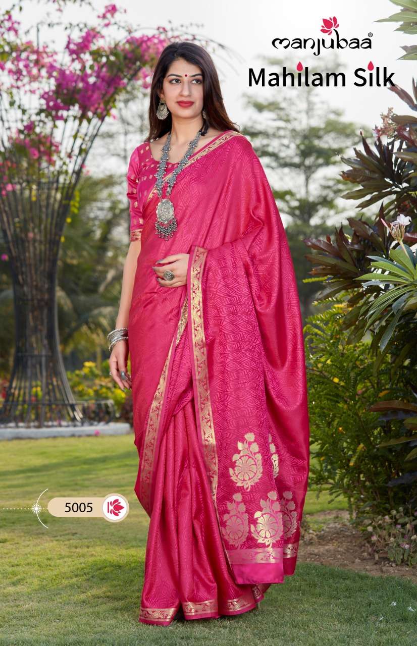 MAHILAM SILK BY MANJUBAA CLOTHING 5001 TO 5006 SERIES INDIAN TRADITIONAL WEAR COLLECTION BEAUTIFUL STYLISH FANCY COLORFUL PARTY WEAR & OCCASIONAL WEAR SOFT SILK SAREES AT WHOLESALE PRICE