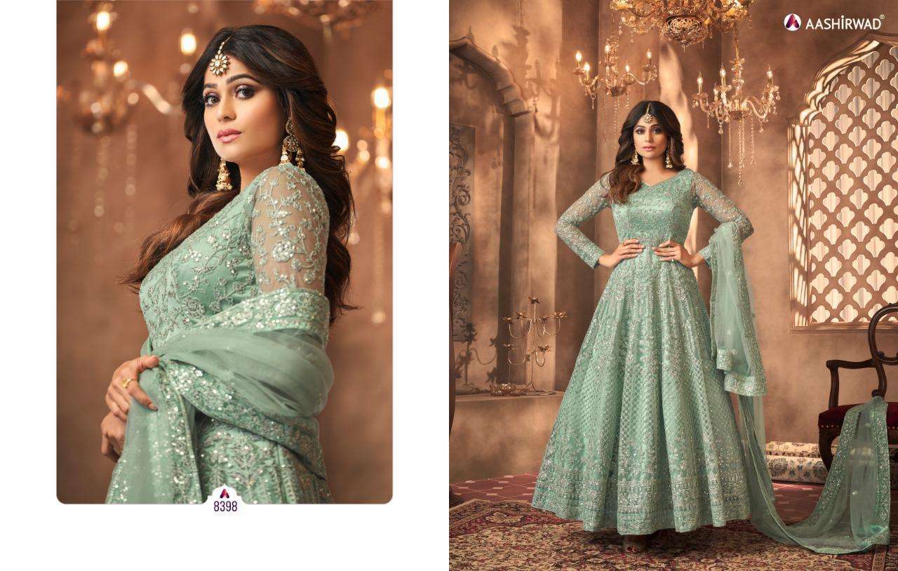 Sanjana By Aashirwad Creation 8396 To 8399 Series Designer Anarkali Suits Collection Beautiful Stylish Fancy Colorful Party Wear & Occasional Wear Butterfly Net Dresses At Wholesale Price
