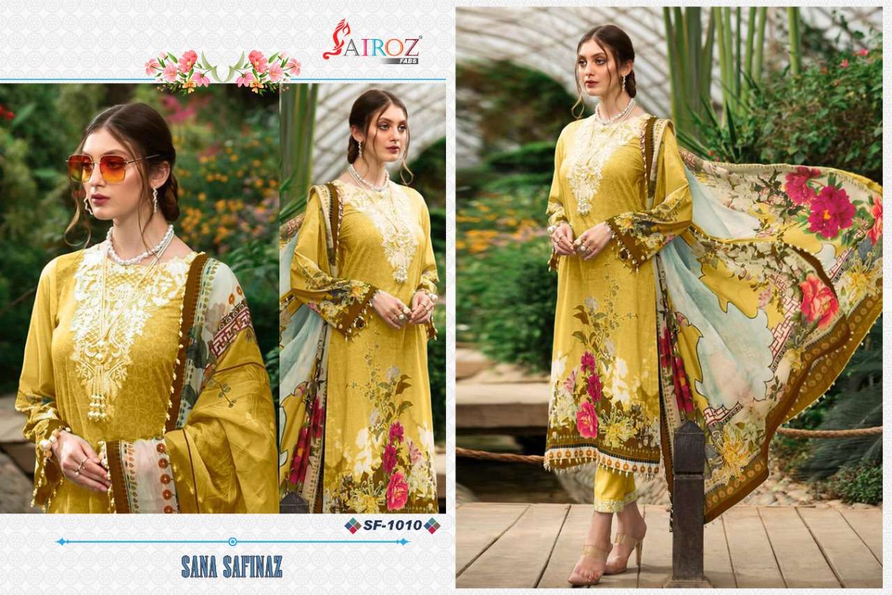 SANA SAFINAZ BY SAIROZ FABS 1009 TO 1012 SERIES PAKISTANI STYLISH BEAUTIFUL COLOURFUL PRINTED & EMBROIDERED PARTY WEAR & OCCASIONAL WEAR COTTON DIGITAL PRINT EMBROIDERED DRESSES AT WHOLESALE PRICE