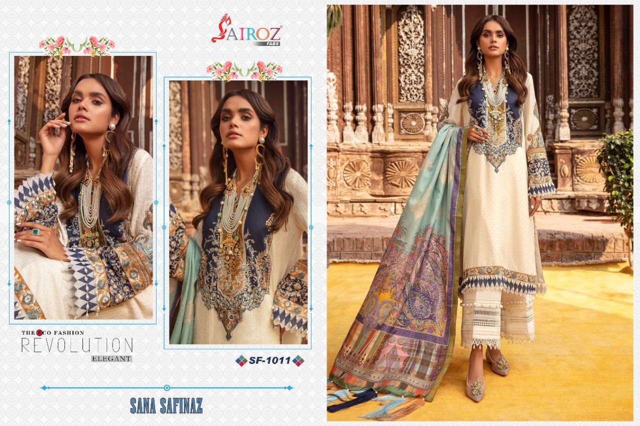 SANA SAFINAZ BY SAIROZ FABS 1009 TO 1012 SERIES PAKISTANI STYLISH BEAUTIFUL COLOURFUL PRINTED & EMBROIDERED PARTY WEAR & OCCASIONAL WEAR COTTON DIGITAL PRINT EMBROIDERED DRESSES AT WHOLESALE PRICE