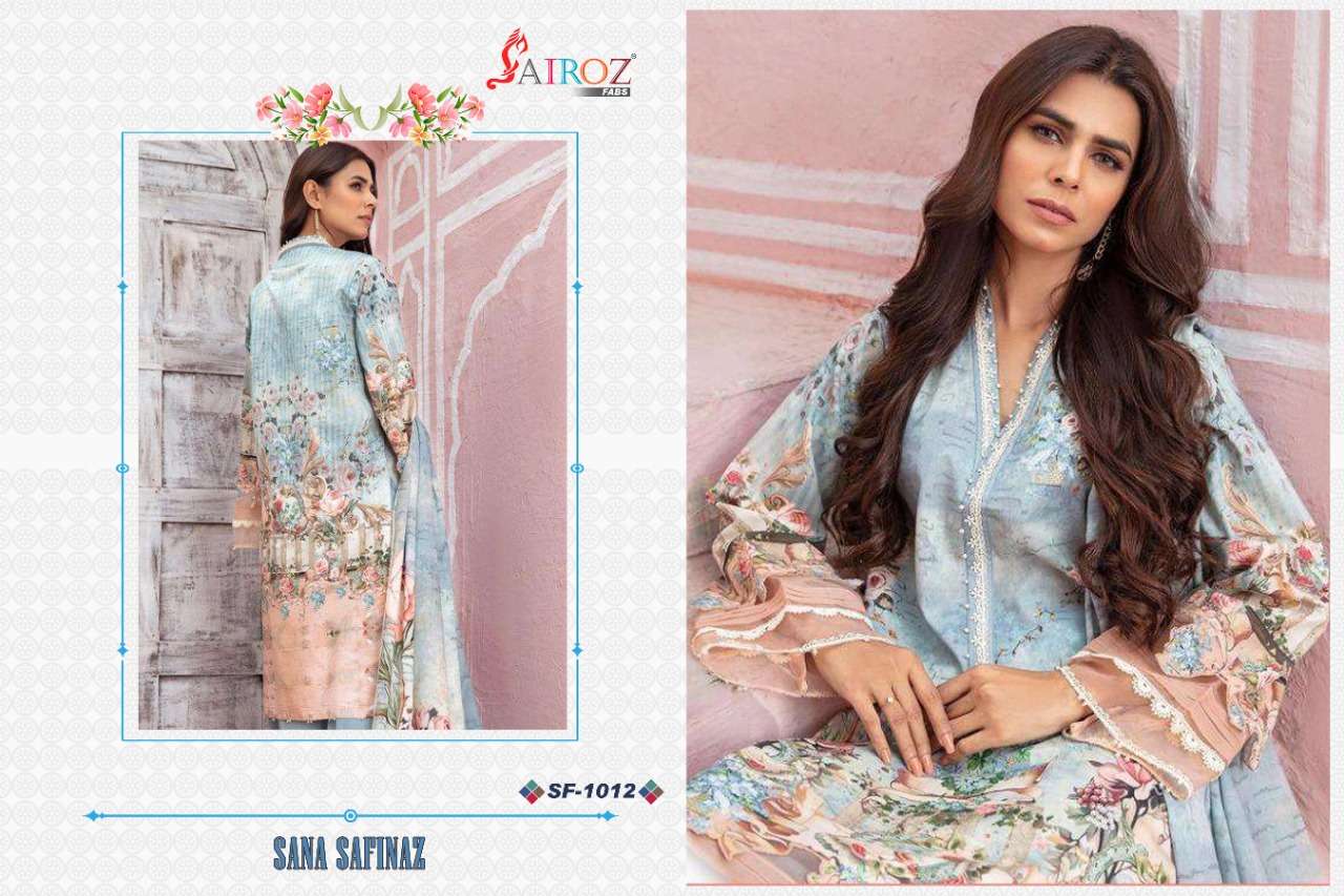 SANA SAFINAZ BY SAIROZ FABS 1009 TO 1012 SERIES PAKISTANI STYLISH BEAUTIFUL COLOURFUL PRINTED & EMBROIDERED PARTY WEAR & OCCASIONAL WEAR COTTON DIGITAL PRINT EMBROIDERED DRESSES AT WHOLESALE PRICE