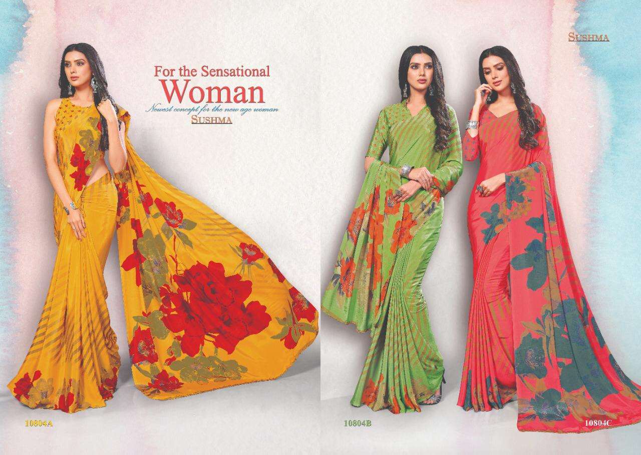 FASHION SHOW BY SUSHMA INDIAN TRADITIONAL WEAR COLLECTION BEAUTIFUL STYLISH FANCY COLORFUL PARTY WEAR & OCCASIONAL WEAR CREPE SAREES AT WHOLESALE PRICE