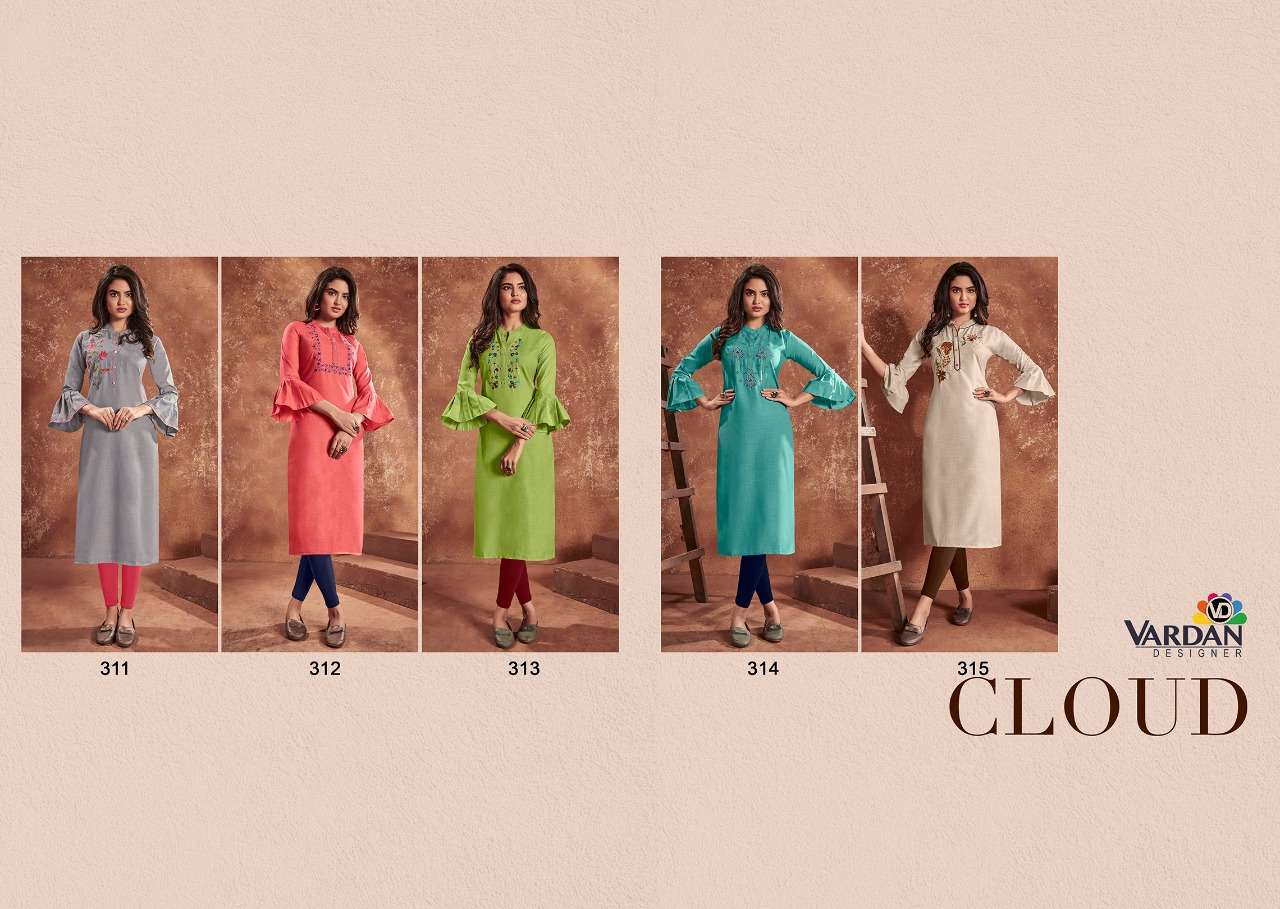 CLOUD BY VARDAN DESIGNER 311 TO 315 SERIES DESIGNER STYLISH FANCY COLORFUL BEAUTIFUL PARTY WEAR & ETHNIC WEAR COLLECTION COTTON EMBROIDERY KURTIS AT WHOLESALE PRICE