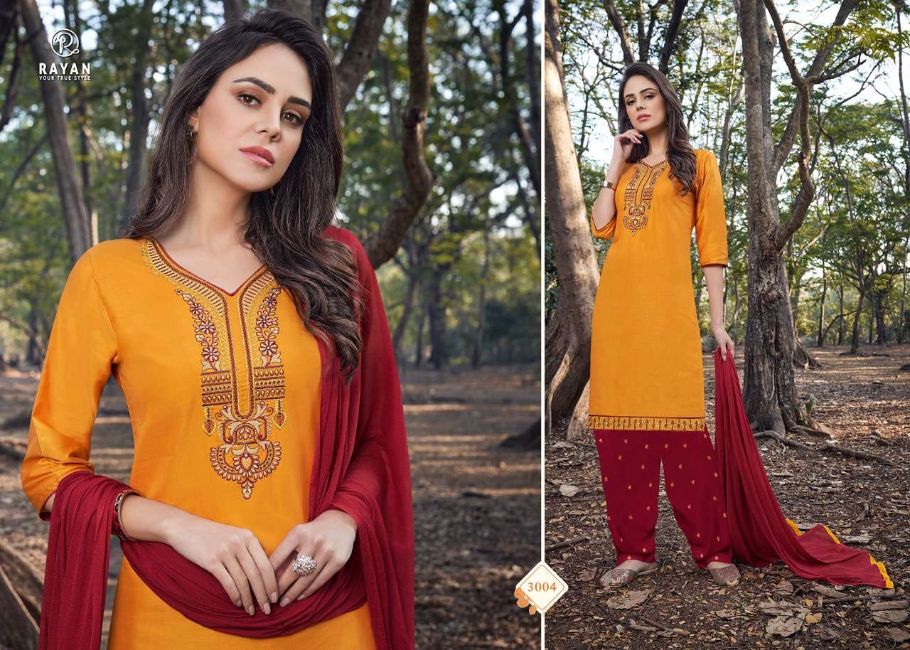 MASTANI VOL-3 BY RAYAN 3001 TO 3008 SERIES BEAUTIFUL PATIYALA SUITS COLORFUL STYLISH FANCY CASUAL WEAR & ETHNIC WEAR JAM COTTON EMBROIDERED DRESSES AT WHOLESALE PRICE