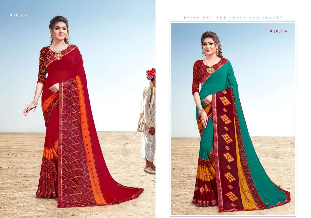 TANISHKA BY MANSAROVER 1001 TO 1008 SERIES INDIAN TRADITIONAL WEAR COLLECTION BEAUTIFUL STYLISH FANCY COLORFUL PARTY WEAR & OCCASIONAL WEAR GEORGETTE PRINT SAREES AT WHOLESALE PRICE