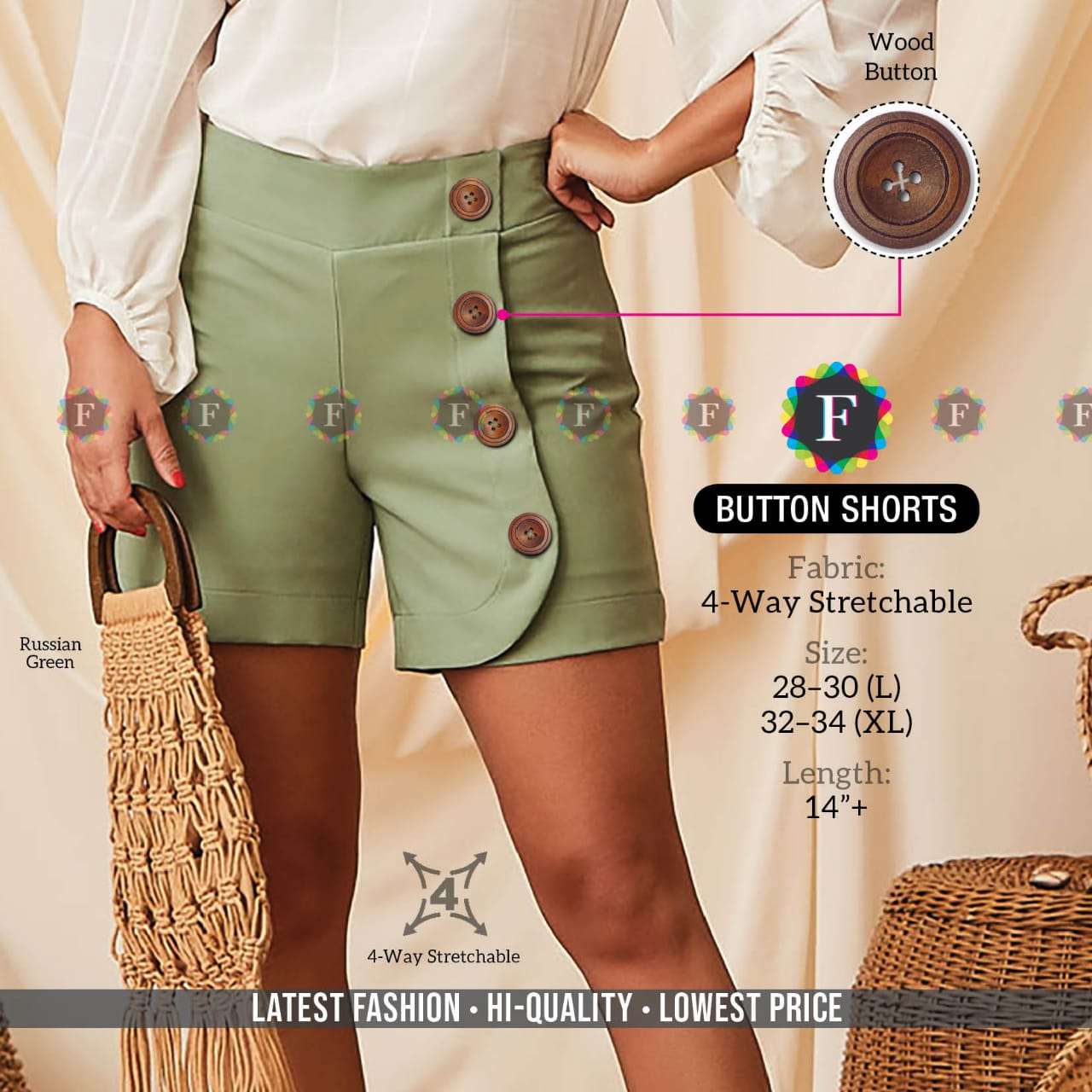BUTTON SHORTS BY FIESTA 01 TO 12 SERIES STYLISH FANCY BEAUTIFUL COLORFUL CASUAL WEAR & ETHNIC WEAR LYCRA SHORTS AT WHOLESALE PRICE