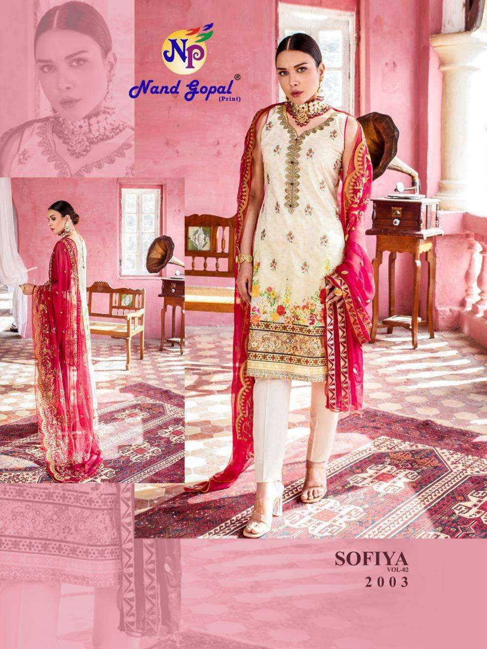 SOFIYA VOL-2 BY NAND GOPAL PRINTS 2001 TO 2010 SERIES BEAUTIFUL SUITS COLORFUL STYLISH FANCY CASUAL WEAR & ETHNIC WEAR PURE COTTON PRINT DRESSES AT WHOLESALE PRICE