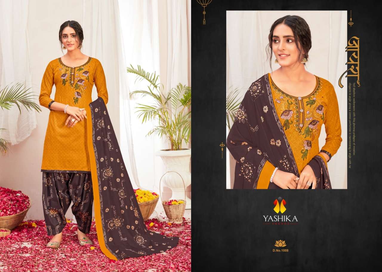 ZULFFI PATIYALA VOL-1 BY YASHIKA TRENDS 1001 TO 1010 SERIES BEAUTIFUL STYLISH SUITS FANCY COLORFUL CASUAL WEAR & ETHNIC WEAR & READY TO WEAR HEAVY CAMBRIC PRINTED DRESSES AT WHOLESALE PRICE