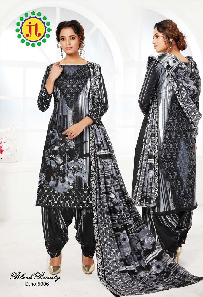 BLACK BEAUTY VOL-5 BY JT 5001 TO 5012 SERIES BEAUTIFUL SUITS COLORFUL STYLISH FANCY CASUAL WEAR & ETHNIC WEAR HEAVY COTTON DRESSES AT WHOLESALE PRICE