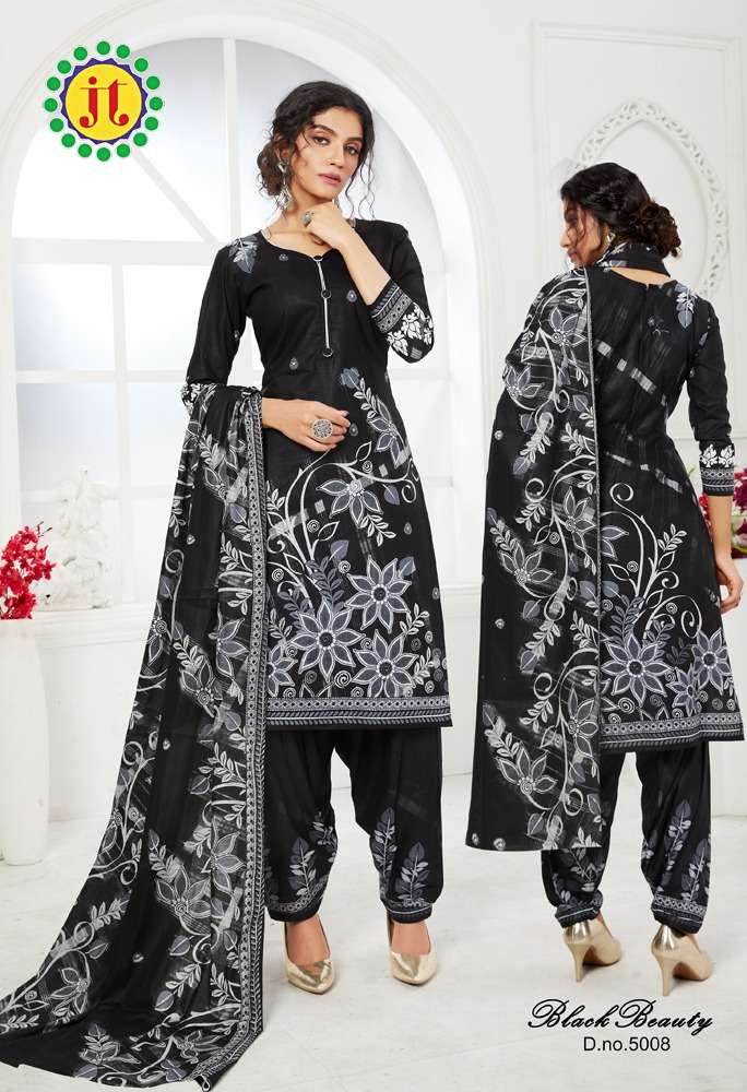 BLACK BEAUTY VOL-5 BY JT 5001 TO 5012 SERIES BEAUTIFUL SUITS COLORFUL STYLISH FANCY CASUAL WEAR & ETHNIC WEAR HEAVY COTTON DRESSES AT WHOLESALE PRICE