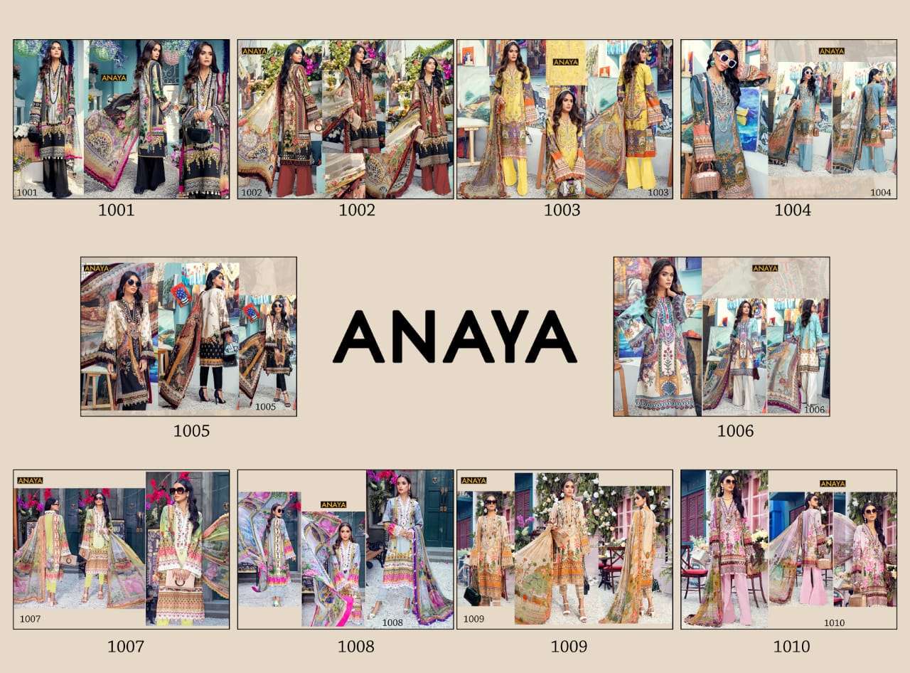 ANAYA BY AGHA NOOR 1001 TO 1010 SERIES DESIGNER SUITS BEAUTIFUL FANCY COLORFUL STYLISH PARTY WEAR & OCCASIONAL WEAR JAM SATIN COTTON DRESSES AT WHOLESALE PRICE