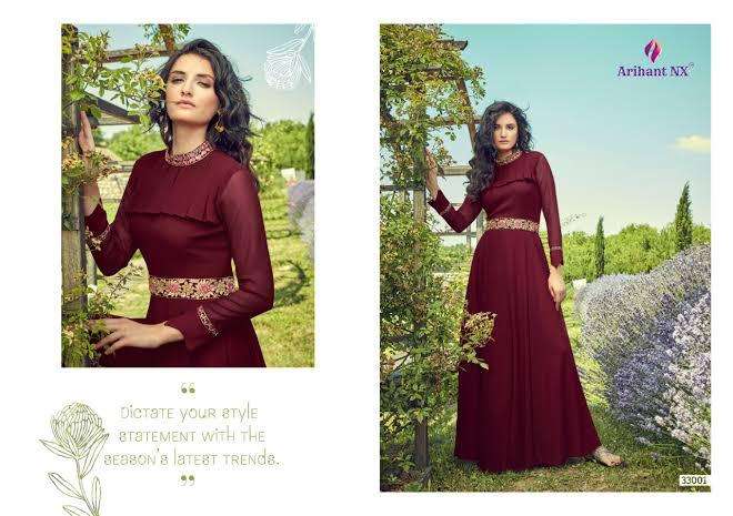 FLOSS NX BY ARIHANT NX BEAUTIFUL STYLISH FANCY COLORFUL CASUAL WEAR & ETHNIC WEAR & READY TO WEAR GEORGETTE EMBROIDERY GOWN AT WHOLESALE PRICE