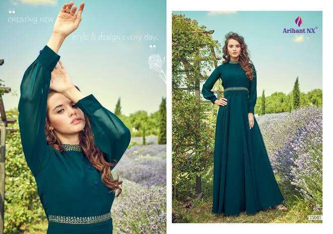 FLOSS NX BY ARIHANT NX BEAUTIFUL STYLISH FANCY COLORFUL CASUAL WEAR & ETHNIC WEAR & READY TO WEAR GEORGETTE EMBROIDERY GOWN AT WHOLESALE PRICE