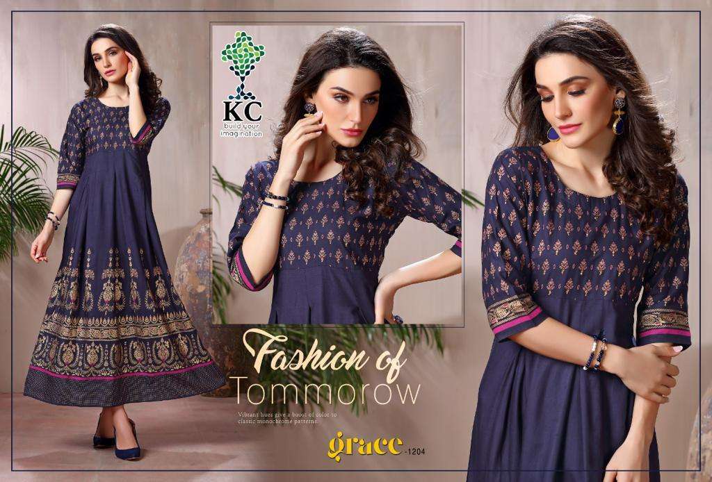 GRACE VOL-12 BY KC 1201 TO 1208 SERIES DESIGNER STYLISH FANCY COLORFUL BEAUTIFUL PARTY WEAR & ETHNIC WEAR COLLECTION RAYON PRINT GOWNS AT WHOLESALE PRICE