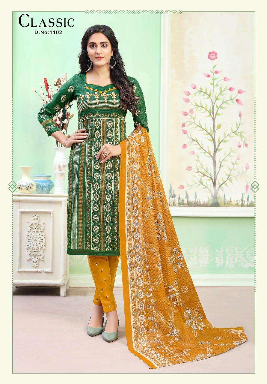 CLASSIC VOL-11 BY KC 1101 TO 1112 SERIES DESIGNER SUITS BEAUTIFUL STYLISH FANCY COLORFUL PARTY WEAR & OCCASIONAL WEAR COTTON PRINTED DRESSES AT WHOLESALE PRICE