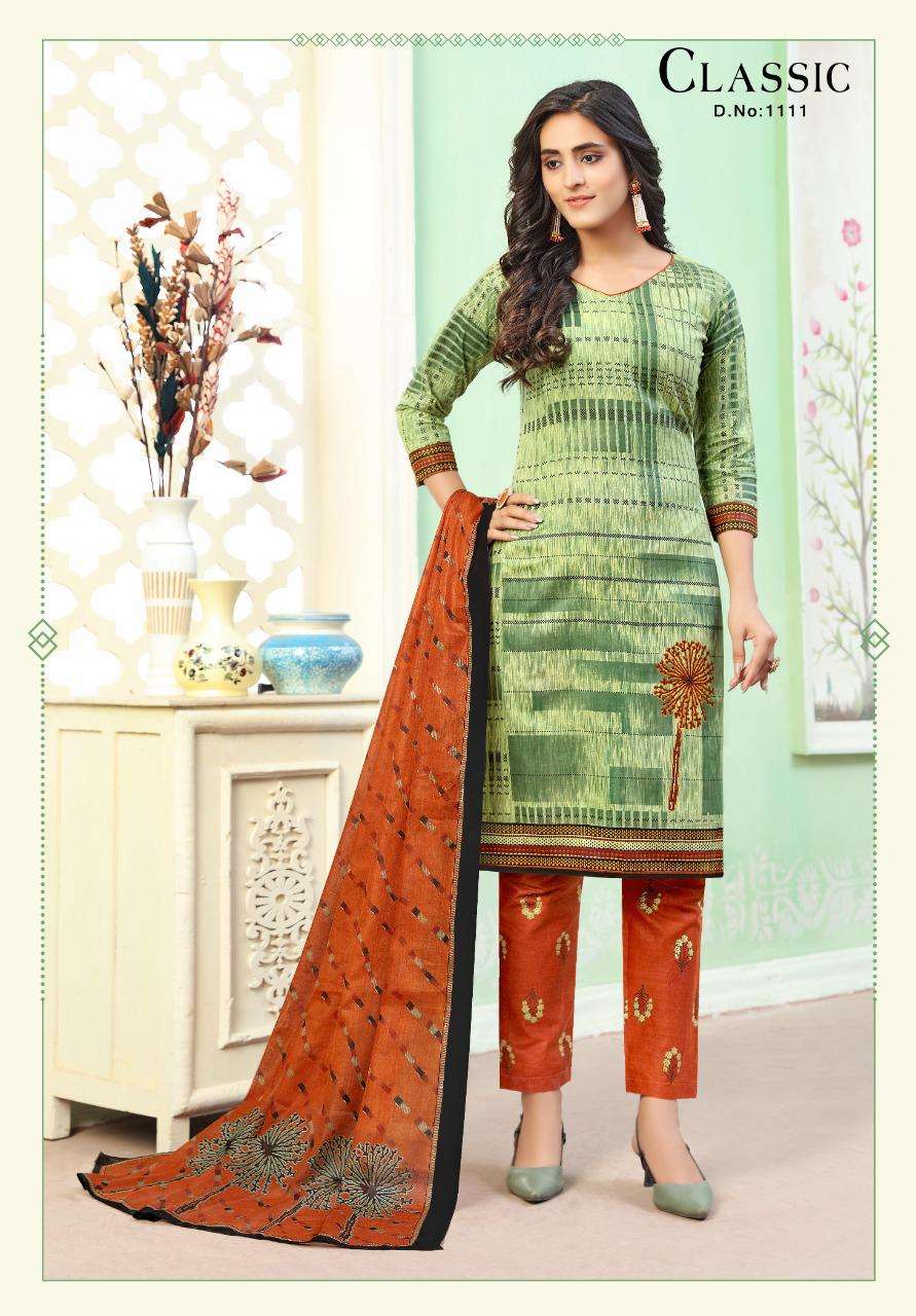 CLASSIC VOL-11 BY KC 1101 TO 1112 SERIES DESIGNER SUITS BEAUTIFUL STYLISH FANCY COLORFUL PARTY WEAR & OCCASIONAL WEAR COTTON PRINTED DRESSES AT WHOLESALE PRICE