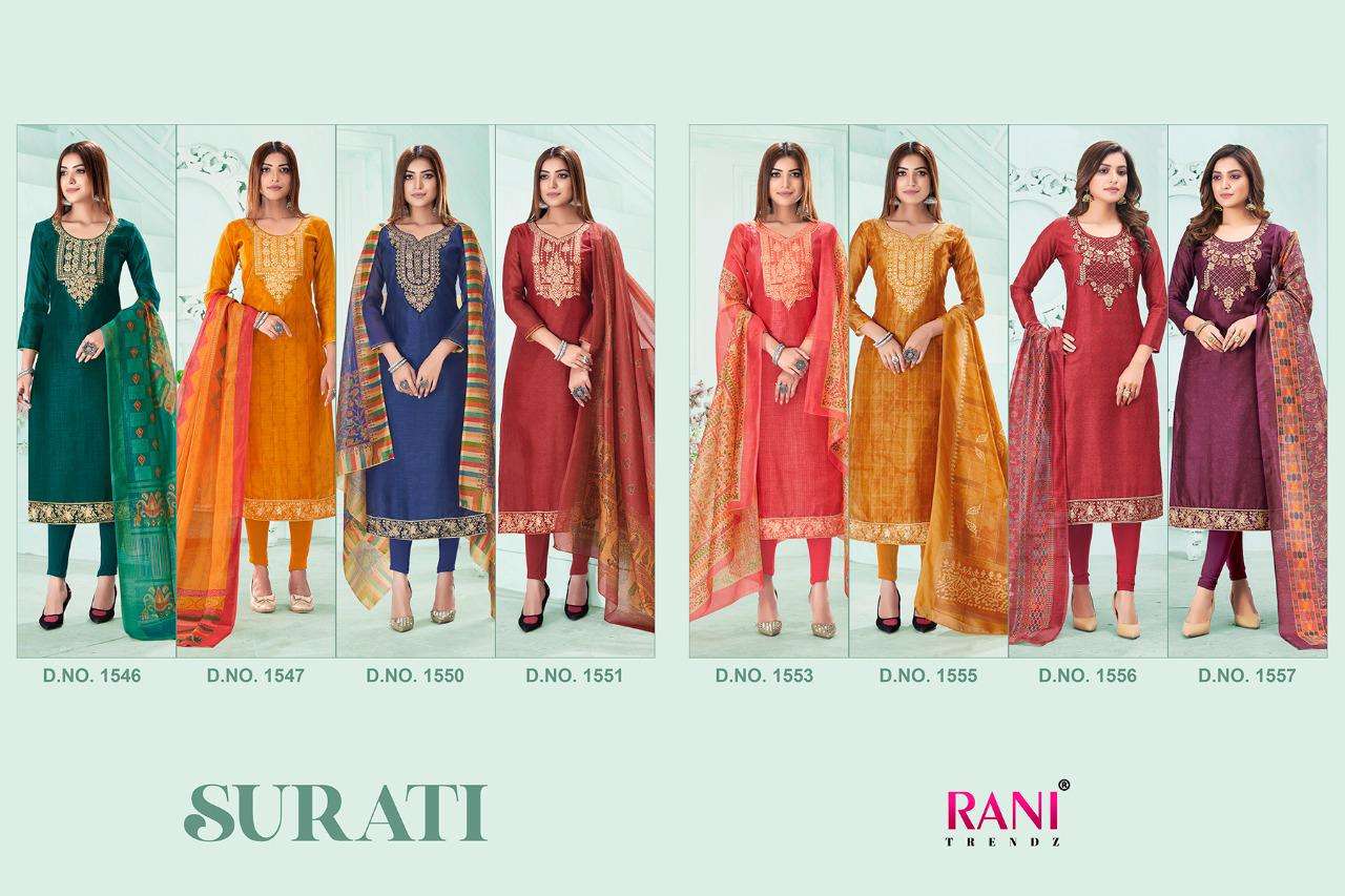 SURATI NX BY RANI TRENDZ BEAUTIFUL SUITS COLORFUL STYLISH FANCY CASUAL WEAR & ETHNIC WEAR MODAL CHANDERI DRESSES AT WHOLESALE PRICE
