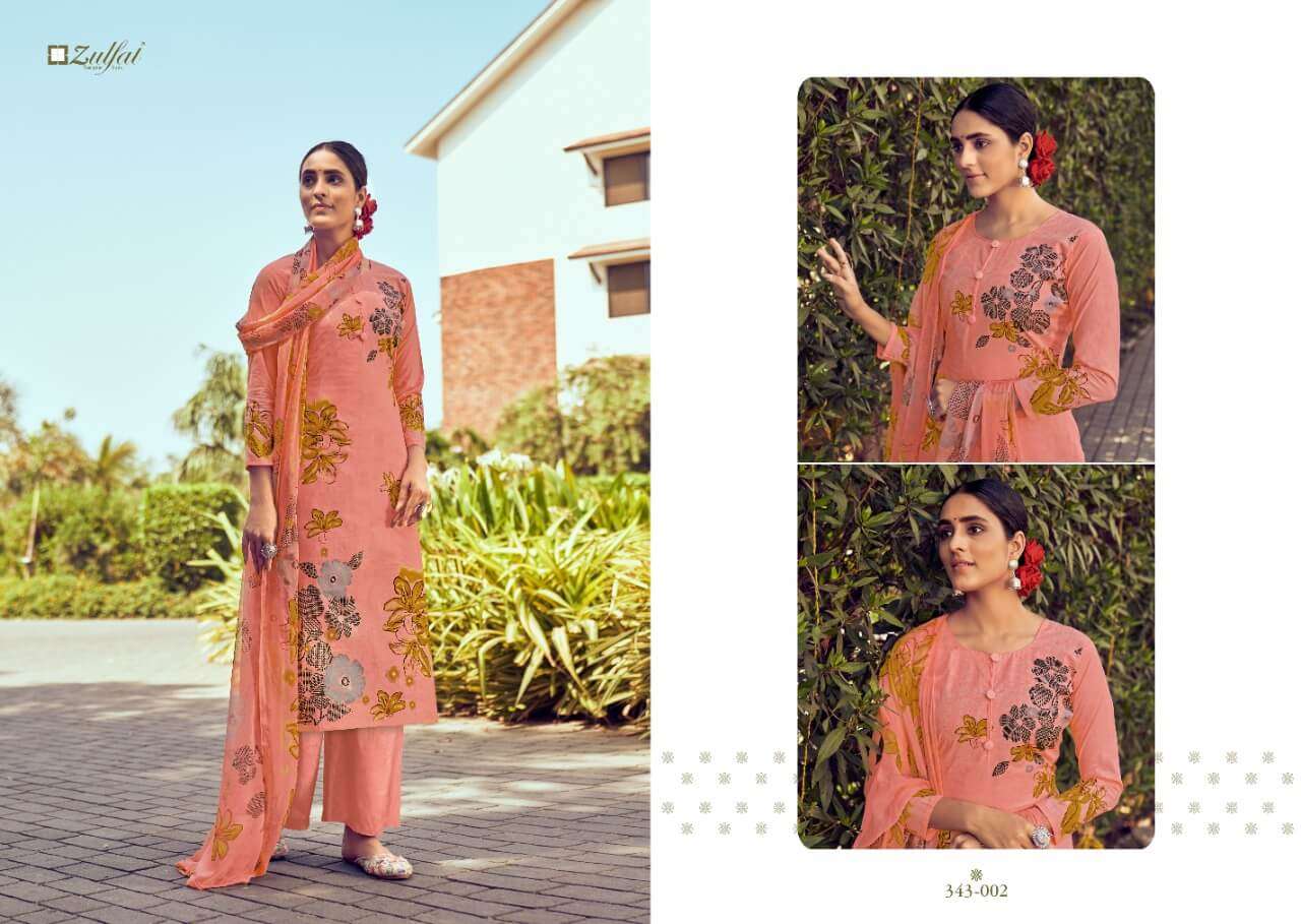 SUMMER BONANZA 343 SERIES BY ZULFAT 343-001 TO 343-010 SERIES BEAUTIFUL SUITS COLORFUL STYLISH FANCY CASUAL WEAR & ETHNIC WEAR PURE COTTON DIGITAL PRINT DRESSES AT WHOLESALE PRICE