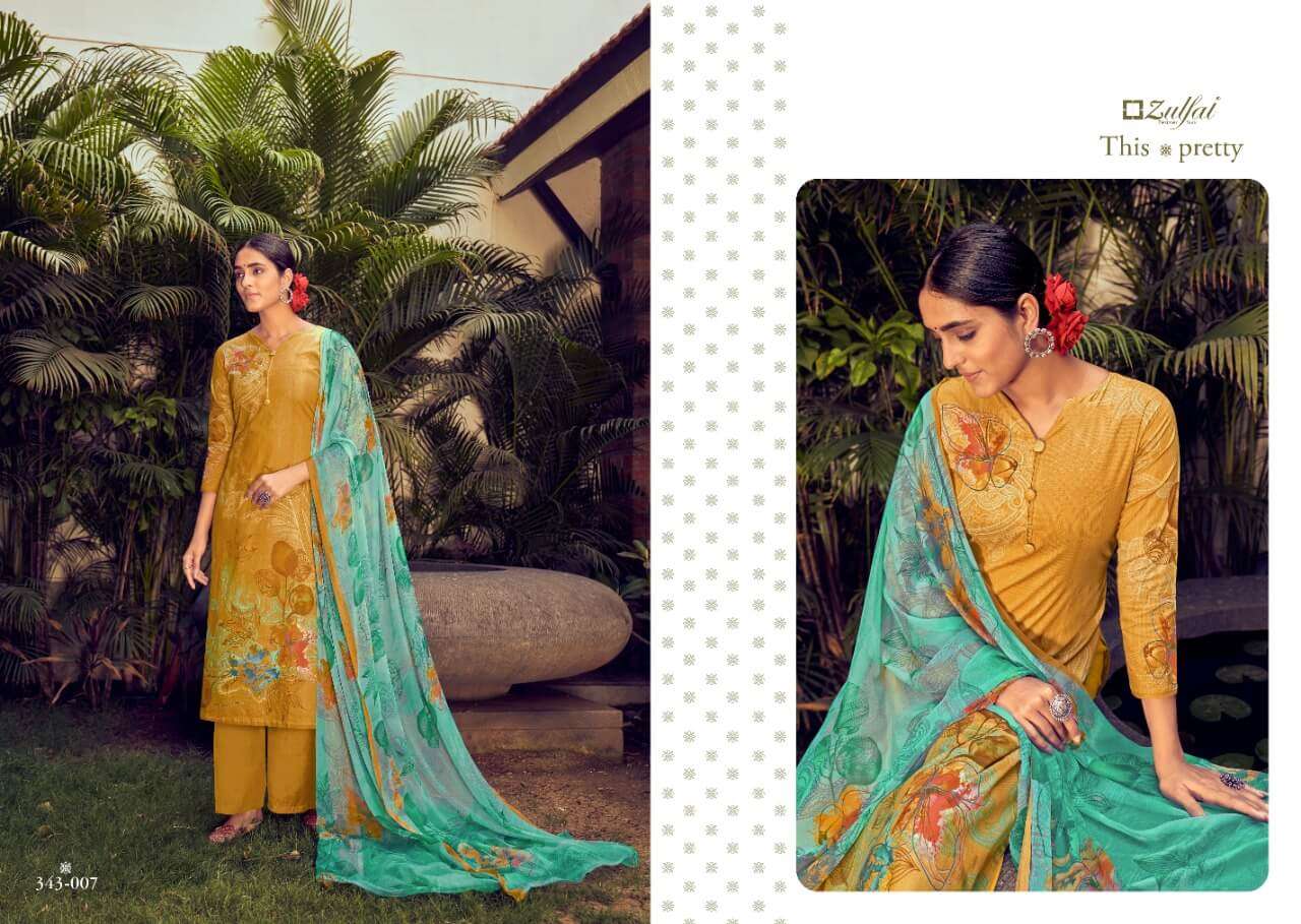 SUMMER BONANZA 343 SERIES BY ZULFAT 343-001 TO 343-010 SERIES BEAUTIFUL SUITS COLORFUL STYLISH FANCY CASUAL WEAR & ETHNIC WEAR PURE COTTON DIGITAL PRINT DRESSES AT WHOLESALE PRICE