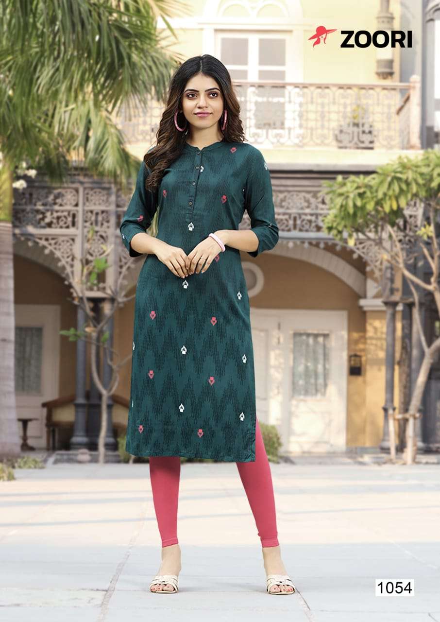 AKSHARA VOL-7 BY ZOORI 1052 TO 1059 SERIES DESIGNER STYLISH FANCY COLORFUL BEAUTIFUL PARTY WEAR & ETHNIC WEAR COLLECTION RAYON PRINT KURTIS AT WHOLESALE PRICE