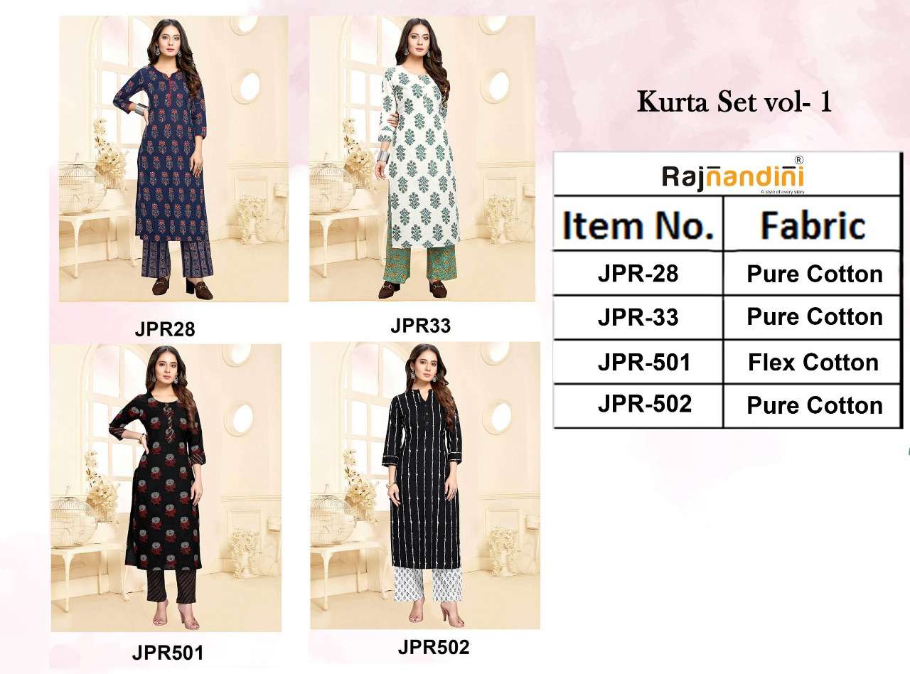KURTA SET VOL-1 BY RAJNANDINI DESIGNER STYLISH FANCY COLORFUL BEAUTIFUL PARTY WEAR & ETHNIC WEAR COLLECTION PURE COTTON PRINT EMBROIDERY KURTIS WITH BOTTOM AT WHOLESALE PRICE