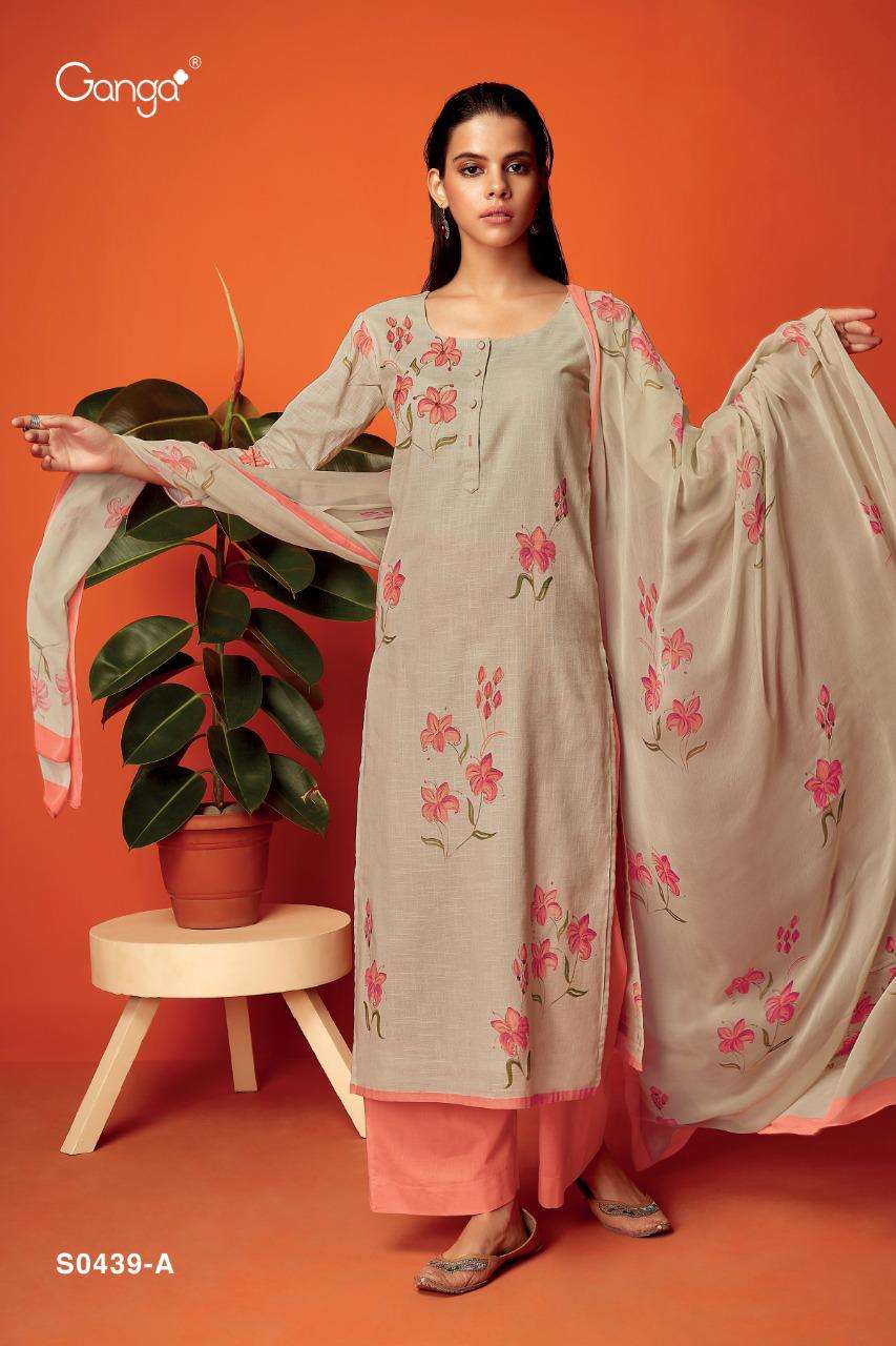 DEEBA-439 BY GANGA FASHION 439-A TO 439-D SERIES BEAUTIFUL SUITS COLORFUL STYLISH FANCY CASUAL WEAR & ETHNIC WEAR FINEST COTTON LINEN PRINT WITH WORK DRESSES AT WHOLESALE PRICE