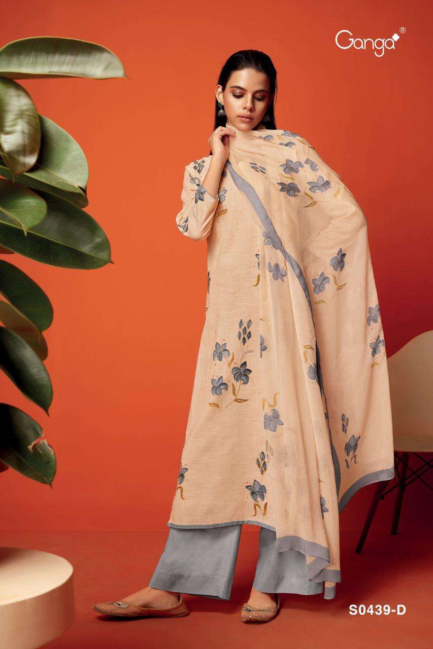 DEEBA-439 BY GANGA FASHION 439-A TO 439-D SERIES BEAUTIFUL SUITS COLORFUL STYLISH FANCY CASUAL WEAR & ETHNIC WEAR FINEST COTTON LINEN PRINT WITH WORK DRESSES AT WHOLESALE PRICE