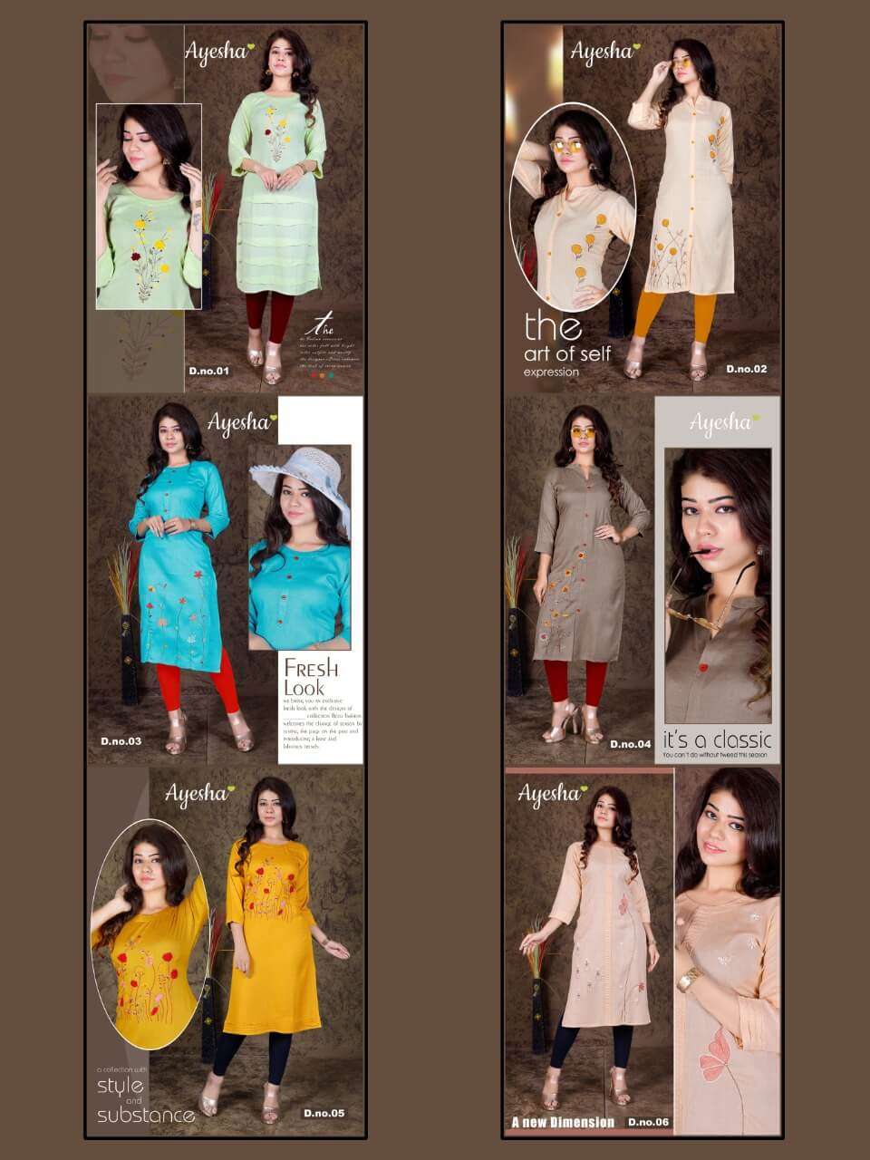 HEER BY AYESHA 01 TO 06 SERIES DESIGNER STYLISH FANCY COLORFUL BEAUTIFUL PARTY WEAR & ETHNIC WEAR COLLECTION RAYON FLEX WITH HANDWORK KURTIS AT WHOLESALE PRICE