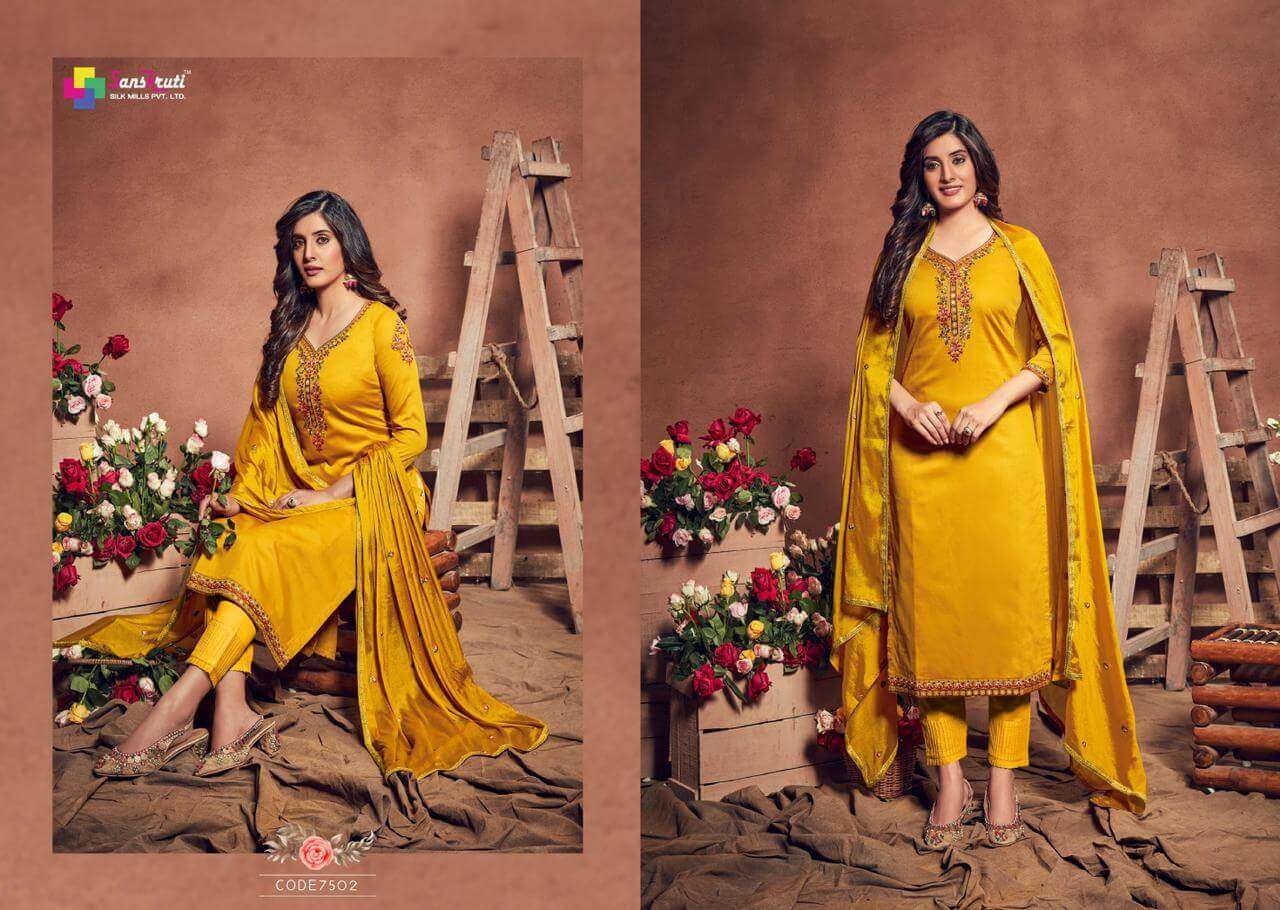 GULSHAN BY SANSKRUTI SILK MILLS 7501 TO 7506 SERIES BEAUTIFUL STYLISH SUITS FANCY COLORFUL CASUAL WEAR & ETHNIC WEAR & READY TO WEAR PURE JAM SILK DRESSES AT WHOLESALE PRICE