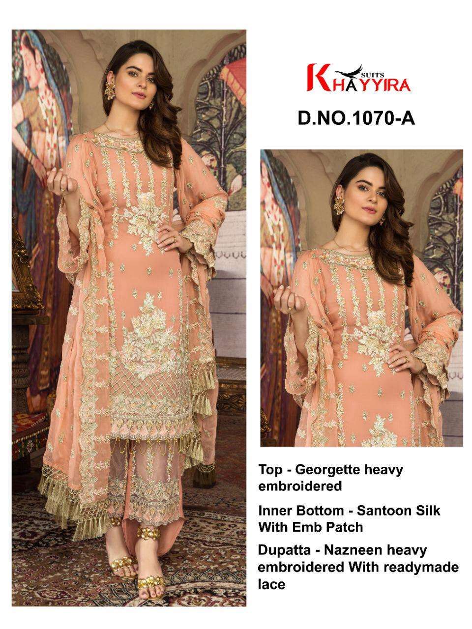 KHAYYIRA HIT COLLECTION VOL-10 BY KHAYYIRA BEAUTIFUL COLORFUL STYLISH FANCY CASUAL WEAR & ETHNIC WEAR & READY TO WEAR GEORGETTE WITH EMBROIDERY DRESSES AT WHOLESALE PRICE