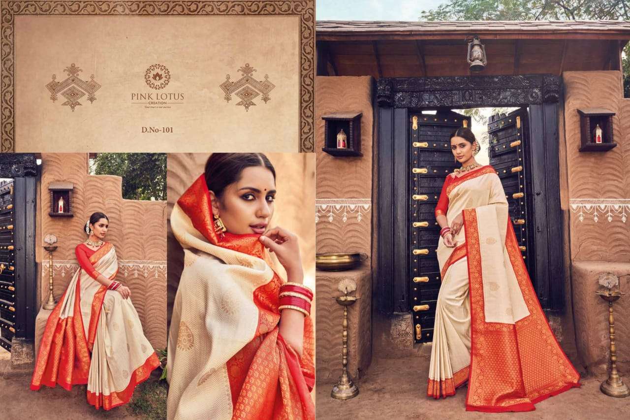 PEARL SILK BY PINK LOTUS 101 TO 113 SERIES INDIAN TRADITIONAL WEAR COLLECTION BEAUTIFUL STYLISH FANCY COLORFUL PARTY WEAR & OCCASIONAL WEAR SILK SAREES AT WHOLESALE PRICE