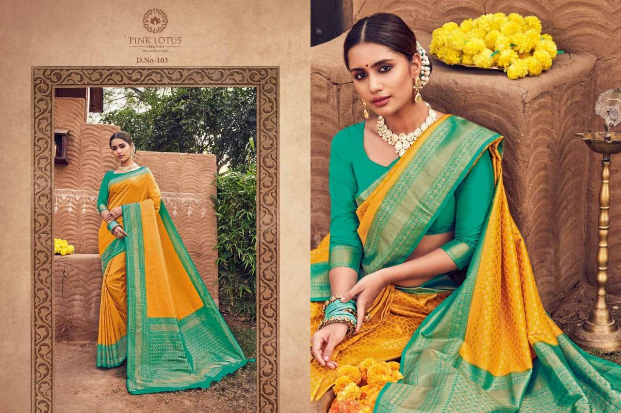 PEARL SILK BY PINK LOTUS 101 TO 113 SERIES INDIAN TRADITIONAL WEAR COLLECTION BEAUTIFUL STYLISH FANCY COLORFUL PARTY WEAR & OCCASIONAL WEAR SILK SAREES AT WHOLESALE PRICE