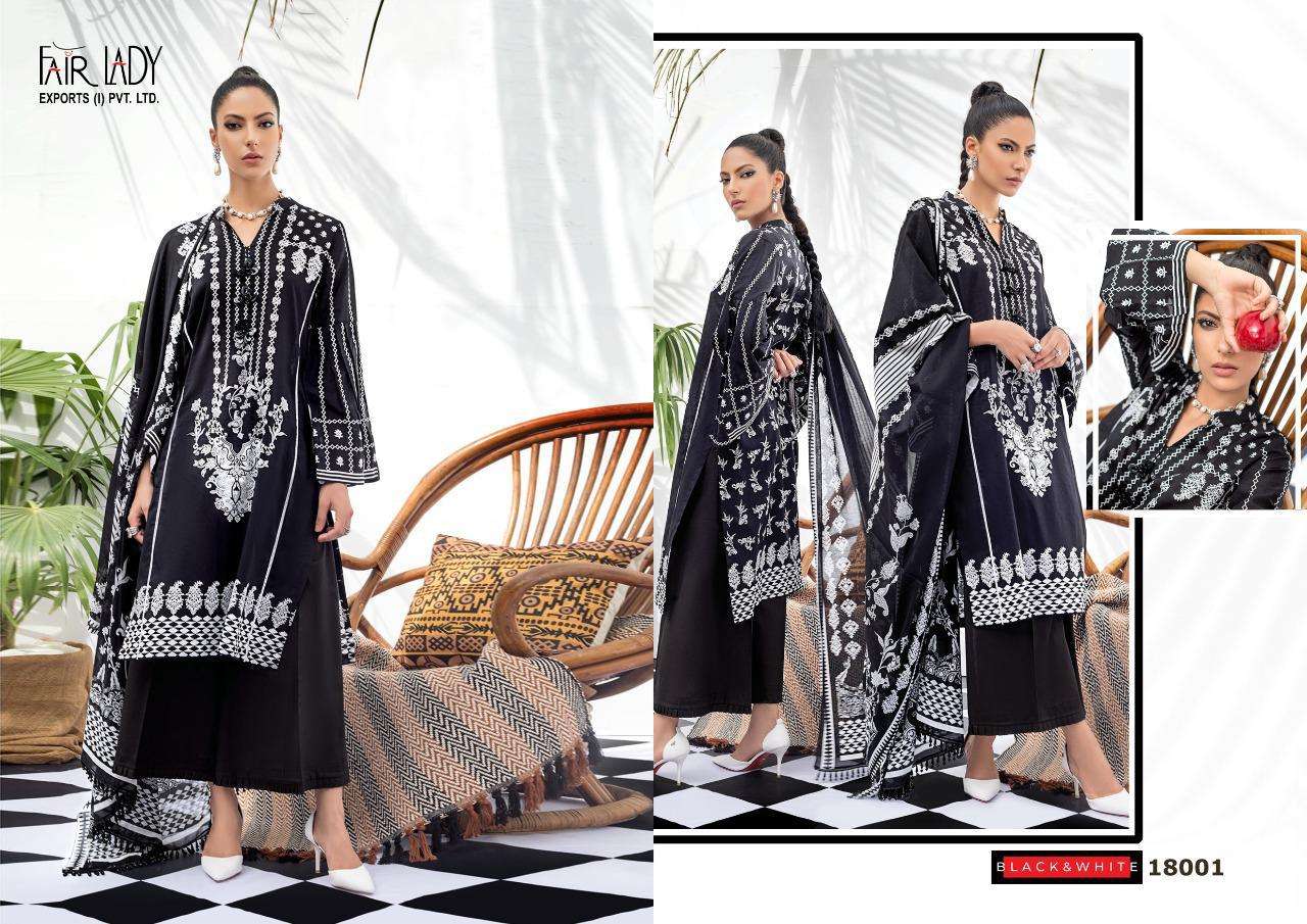 BLACK AND WHITE BY FAIR LADY 18001 TO 18006 SERIES BEAUTIFUL SUITS COLORFUL STYLISH FANCY CASUAL WEAR & ETHNIC WEAR LAWN COTTON PRINT WITH EMBROIDERY DRESSES AT WHOLESALE PRICE