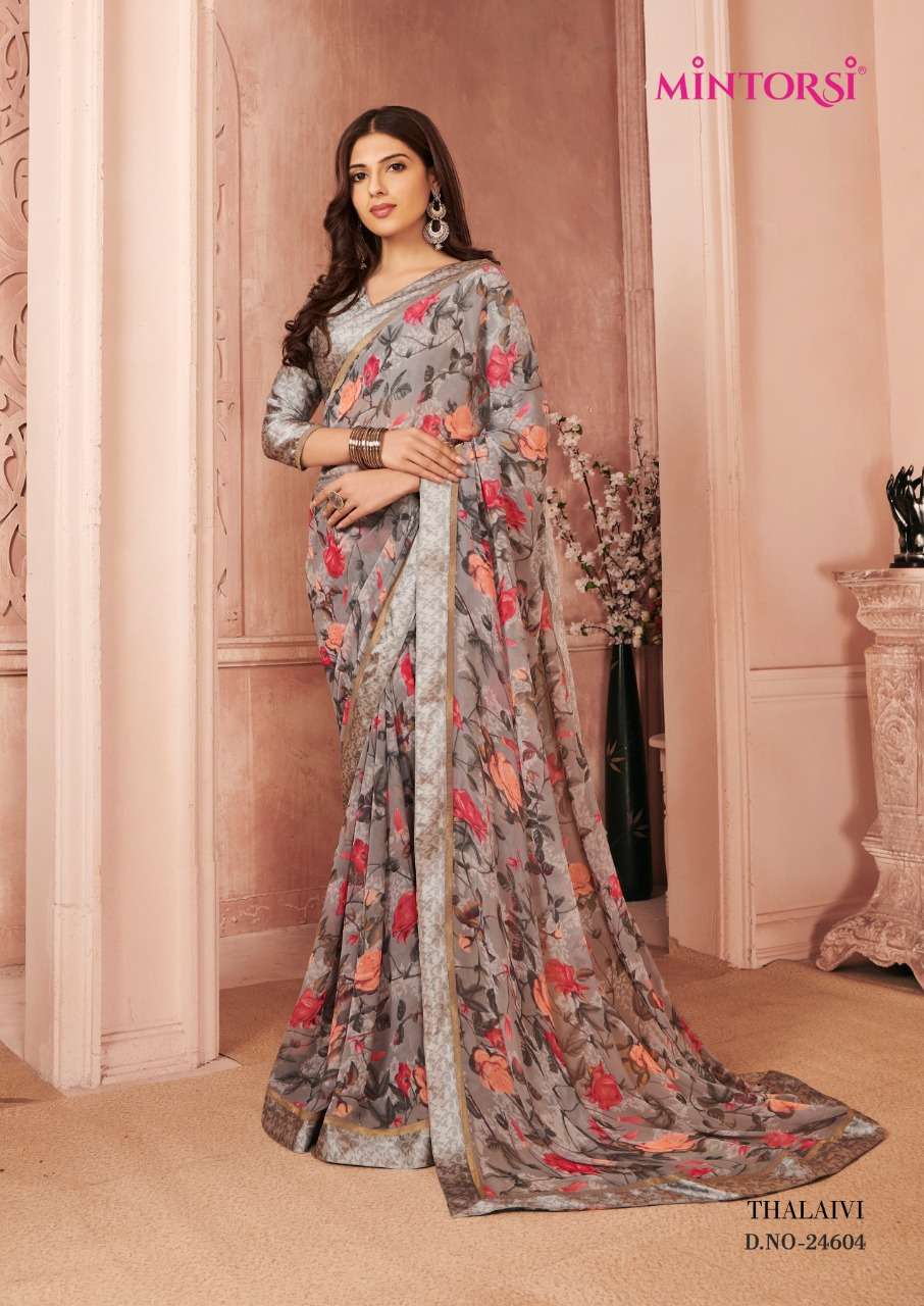 THALAIVI BY MINTORSI 24601 TO 24611 SERIES INDIAN TRADITIONAL WEAR COLLECTION BEAUTIFUL STYLISH FANCY COLORFUL PARTY WEAR & OCCASIONAL WEAR WEIGHTLESS SAREES AT WHOLESALE PRICE