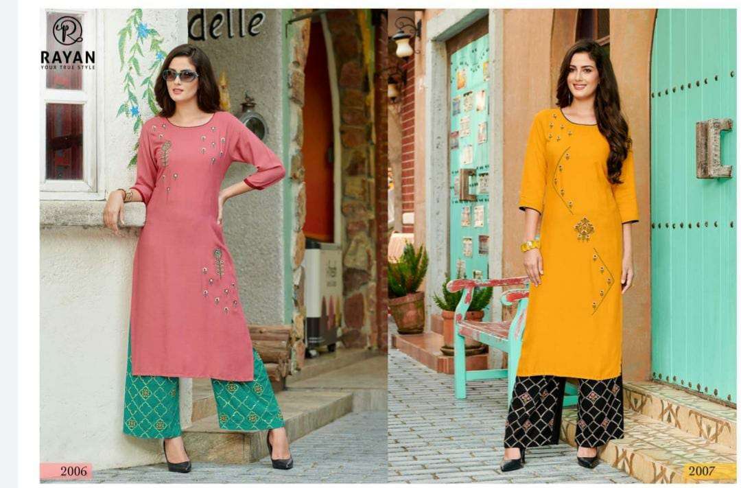 LIFE STYLE VOL-1 BY RAYAN 2001 TO 2008 SERIES DESIGNER STYLISH FANCY COLORFUL BEAUTIFUL PARTY WEAR & ETHNIC WEAR COLLECTION RAYON SLUB EMBROIDERY KURTIS WITH BOTTOM AT WHOLESALE PRICE