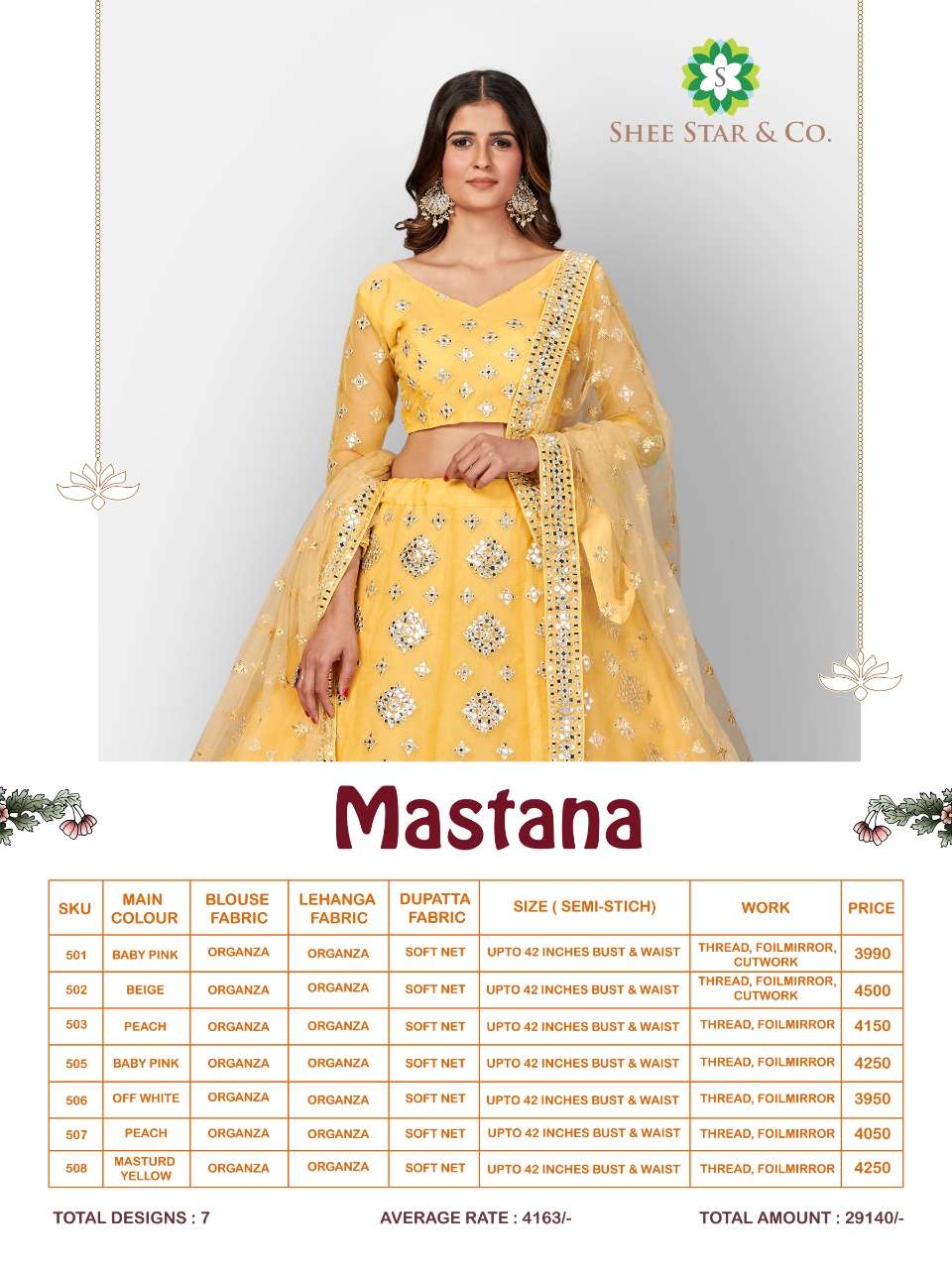 MASTANA BY SHEE STAR BEAUTIFUL COLORFUL FANCY WEDDING COLLECTION OCCASIONAL WEAR & PARTY WEAR ORGANZA LEHENGAS AT WHOLESALE PRICE
