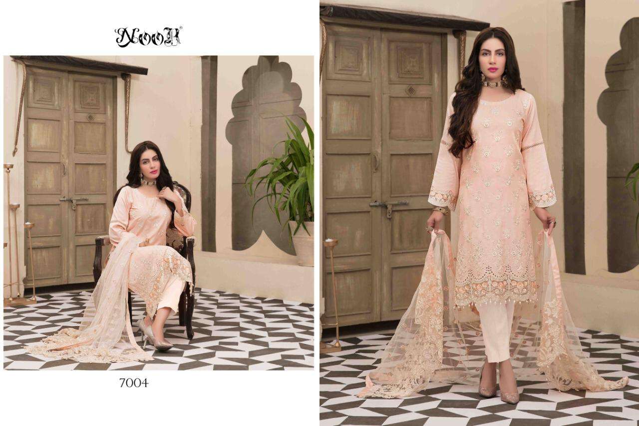 TAWAKKAL BY NOOR 7002 TO 7006 SERIES DESIGNER PAKISTANI SUITS BEAUTIFUL STYLISH FANCY COLORFUL PARTY WEAR & OCCASIONAL WEAR PURE COTTON EMBROIDERY DRESSES AT WHOLESALE PRICE