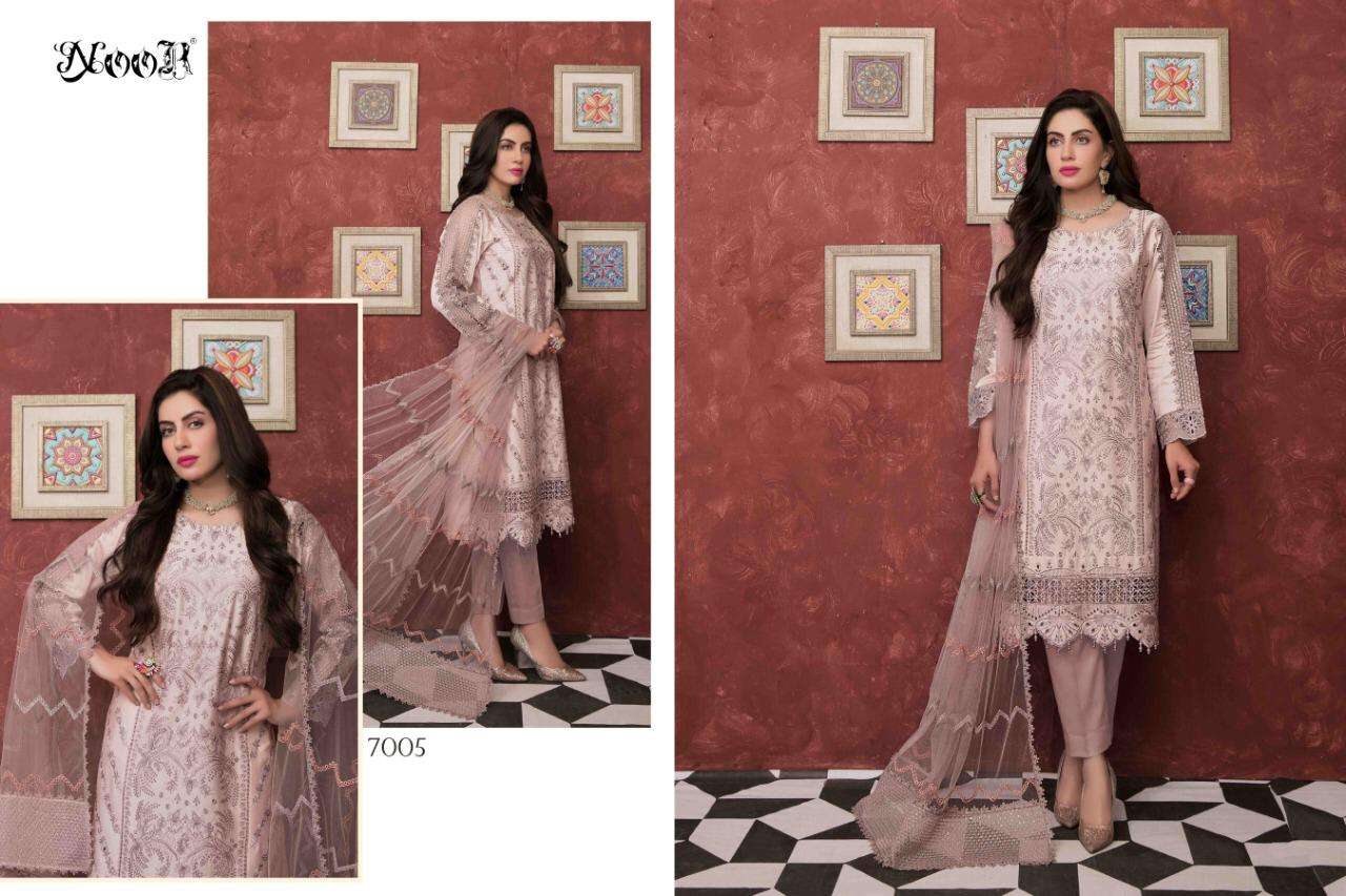 TAWAKKAL BY NOOR 7002 TO 7006 SERIES DESIGNER PAKISTANI SUITS BEAUTIFUL STYLISH FANCY COLORFUL PARTY WEAR & OCCASIONAL WEAR PURE COTTON EMBROIDERY DRESSES AT WHOLESALE PRICE