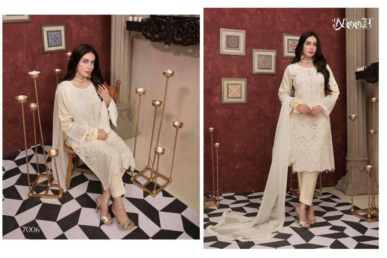 TAWAKKAL BY NOOR 7002 TO 7006 SERIES DESIGNER PAKISTANI SUITS BEAUTIFUL STYLISH FANCY COLORFUL PARTY WEAR & OCCASIONAL WEAR PURE COTTON EMBROIDERY DRESSES AT WHOLESALE PRICE
