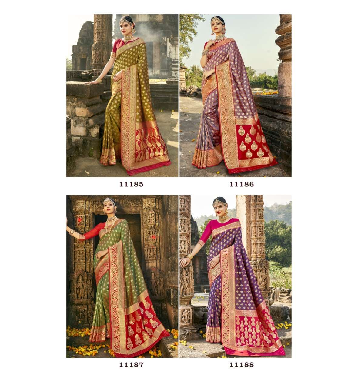 SKS VOL-50 BY SHAKUNT 11181 TO 11188 SERIES INDIAN TRADITIONAL WEAR COLLECTION BEAUTIFUL STYLISH FANCY COLORFUL PARTY WEAR & OCCASIONAL WEAR SOFT SILK SAREES AT WHOLESALE PRICE