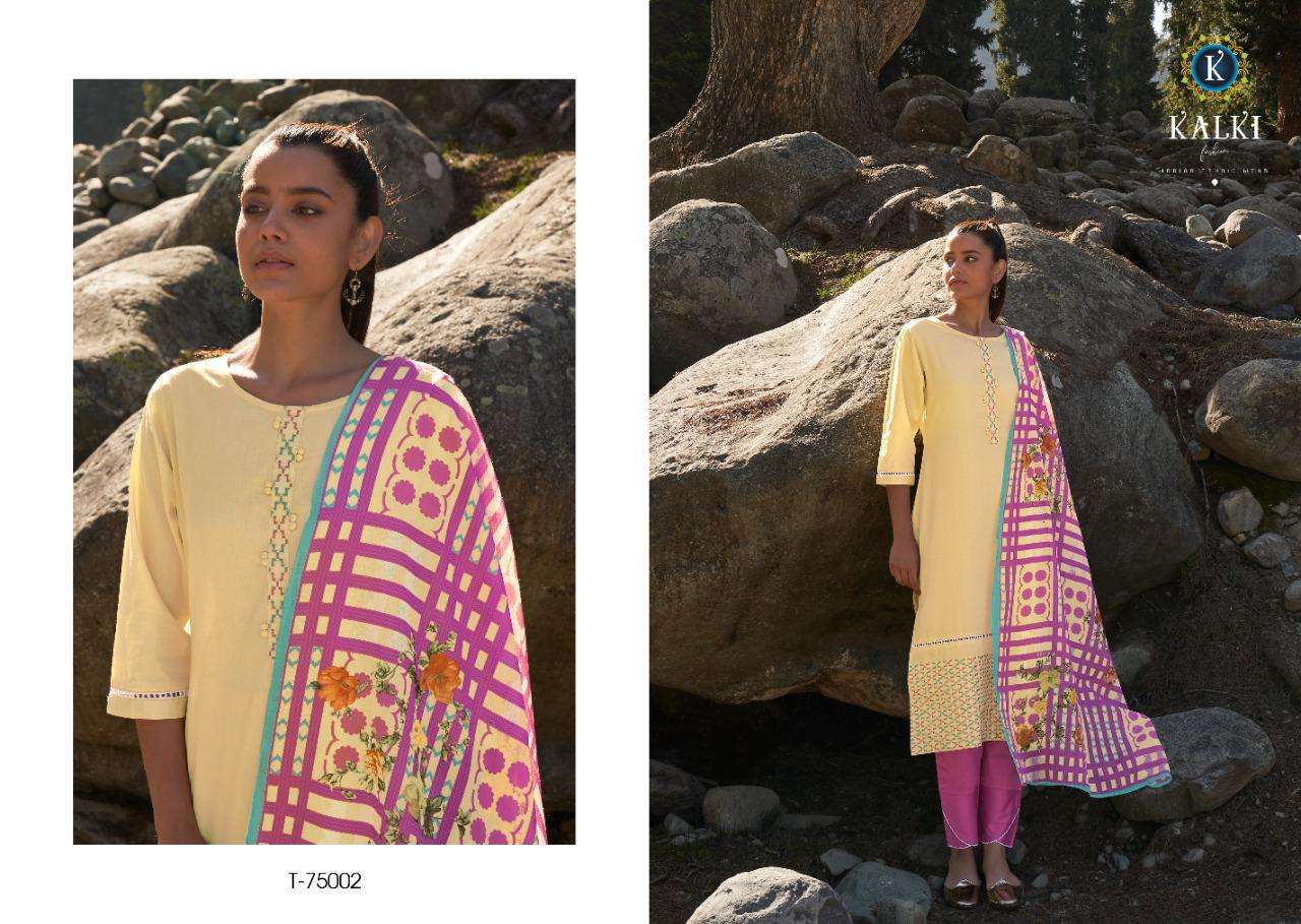 KASHMIKA BY KALKI 75001 TO 75006 SERIES BEAUTIFUL SUITS COLORFUL STYLISH FANCY CASUAL WEAR & ETHNIC WEAR PURE VISCOSE COTTON EMBROIDERED DRESSES AT WHOLESALE PRICE