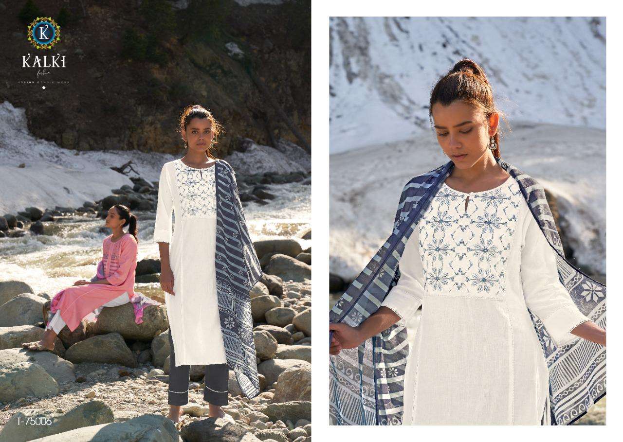 KASHMIKA BY KALKI 75001 TO 75006 SERIES BEAUTIFUL SUITS COLORFUL STYLISH FANCY CASUAL WEAR & ETHNIC WEAR PURE VISCOSE COTTON EMBROIDERED DRESSES AT WHOLESALE PRICE